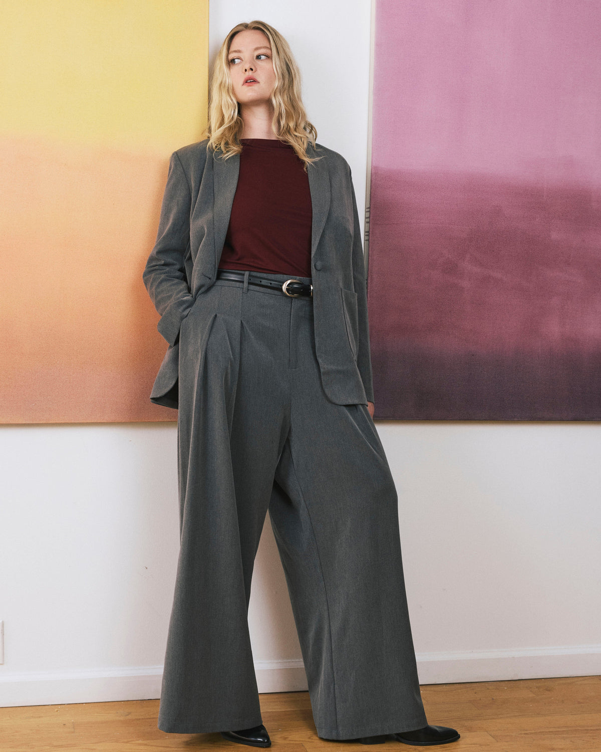 All Day Perfect Palais Wide Leg Pants - Dark Gray Heather