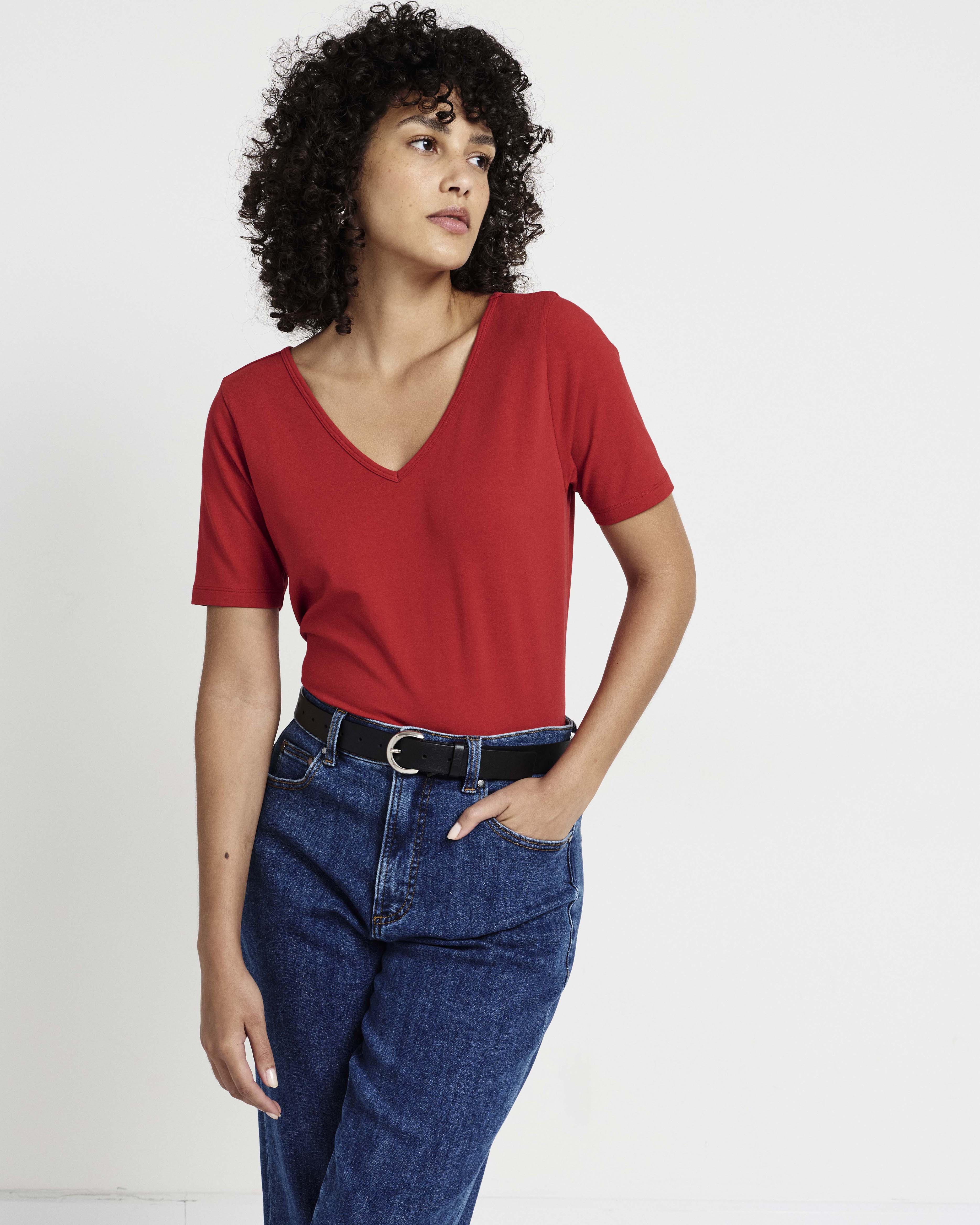 Double V Tee - Ruby Red