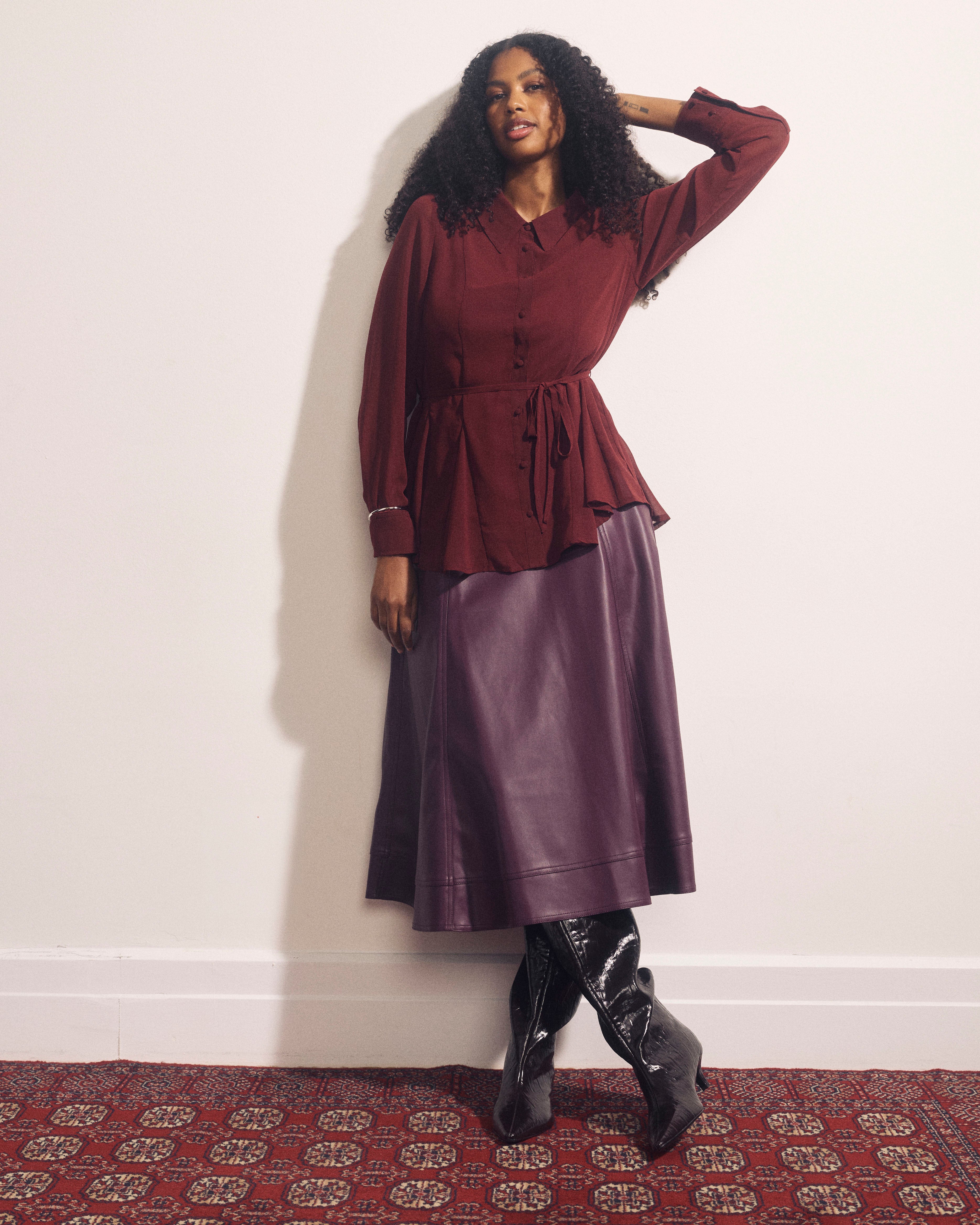 Charlotte Faux Leather Skirt - Gamay
