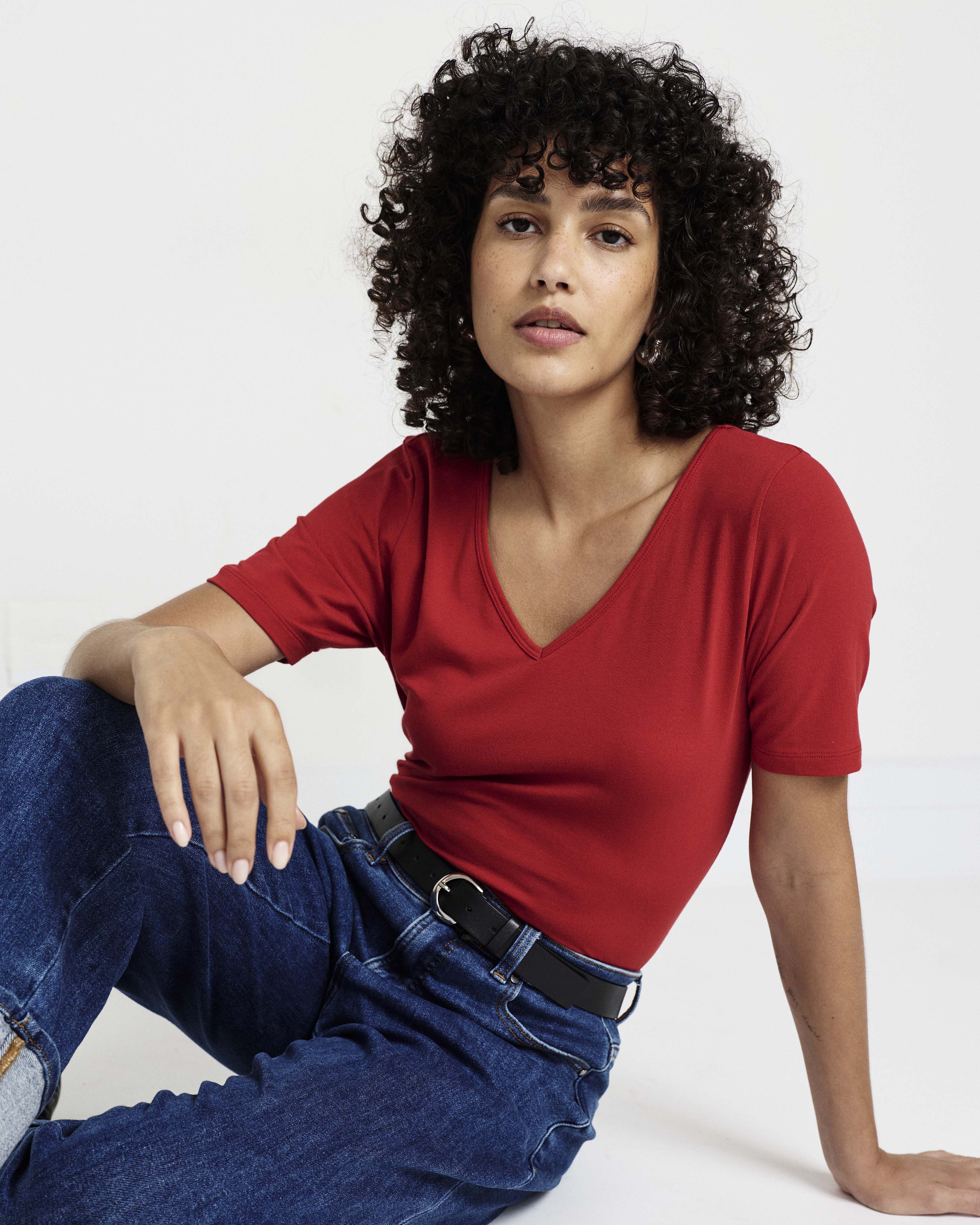 Double V Tee - Ruby Red