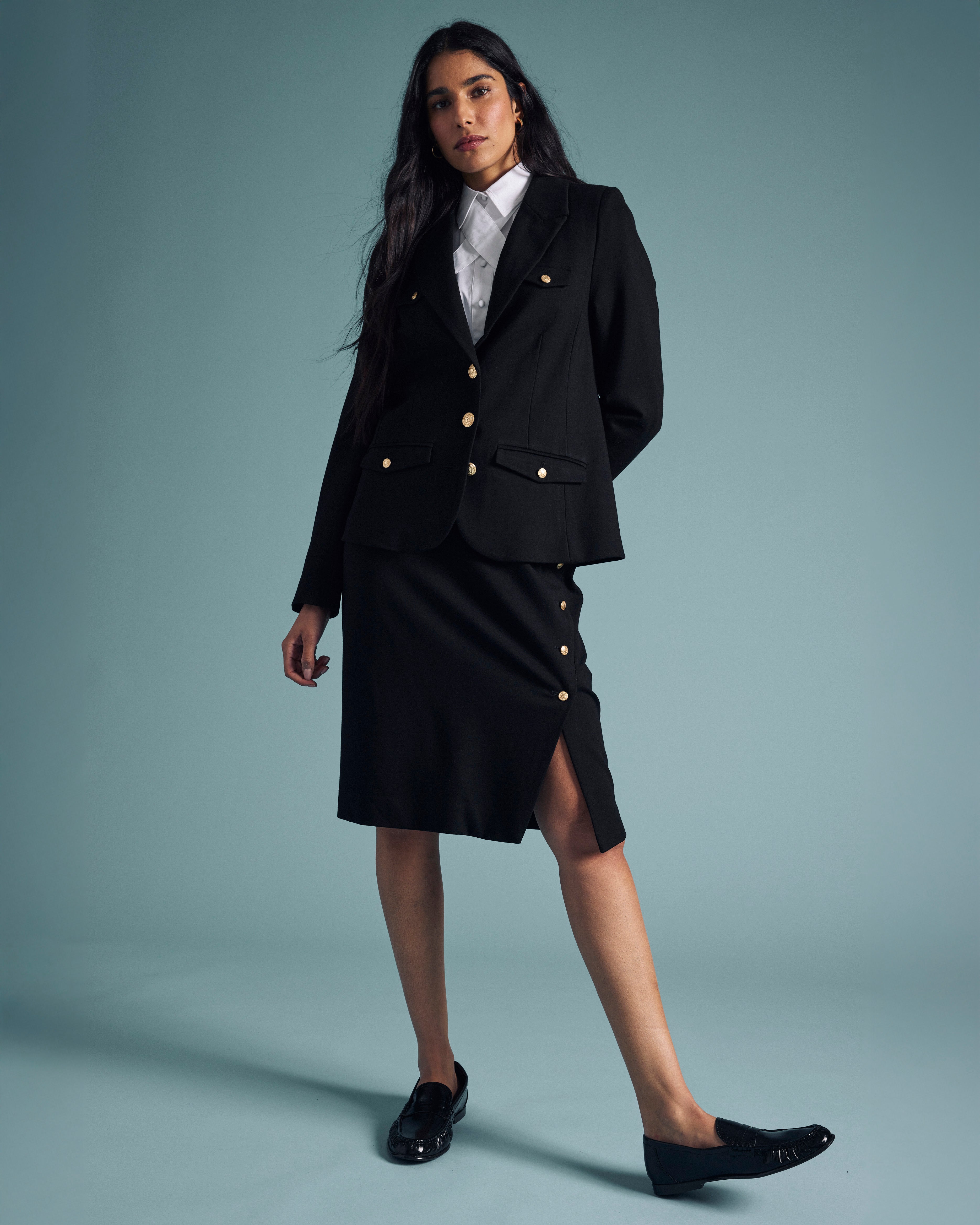 4 Pocket Uniform Ponte Blazer - Black with Gold Buttons