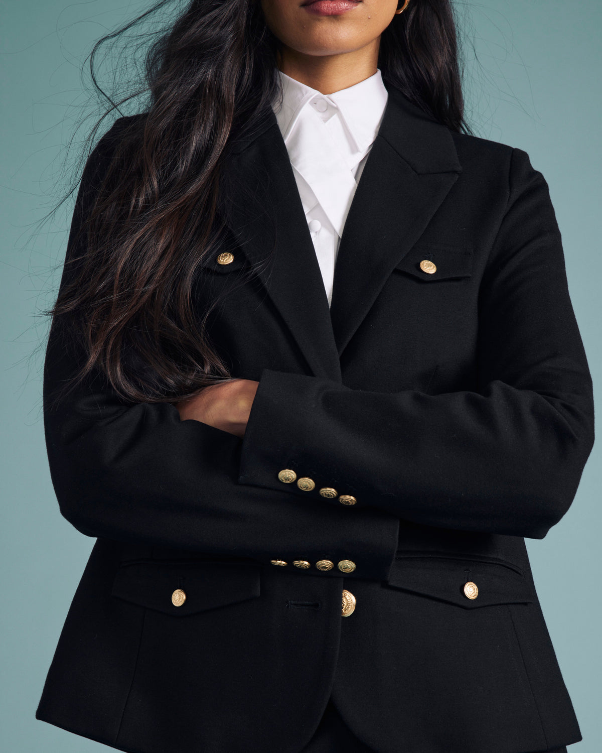 4 Pocket Uniform Ponte Blazer - Black with Gold Buttons