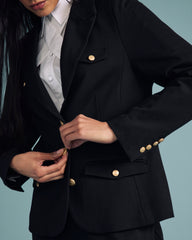 4 Pocket Uniform Ponte Blazer - Black with Gold Buttons