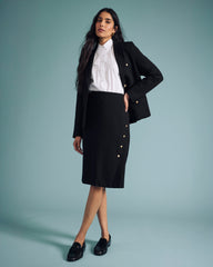 Anya Uniform Ponte Skirt - Black with Gold Buttons