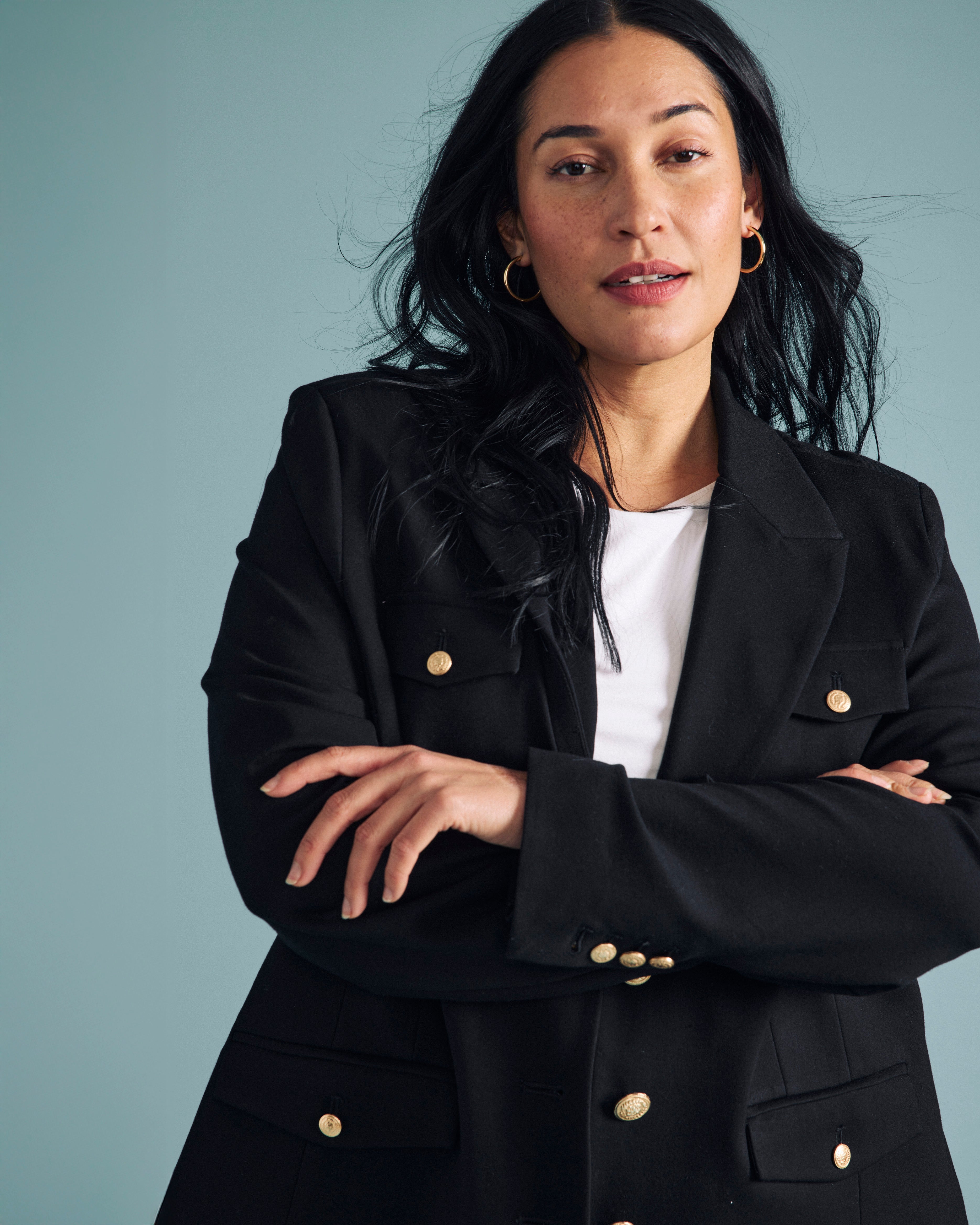 4 Pocket Uniform Ponte Blazer - Black with Gold Buttons