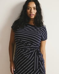 Crescent Breton Stripe Knot Dress - Navy Pinstripe
