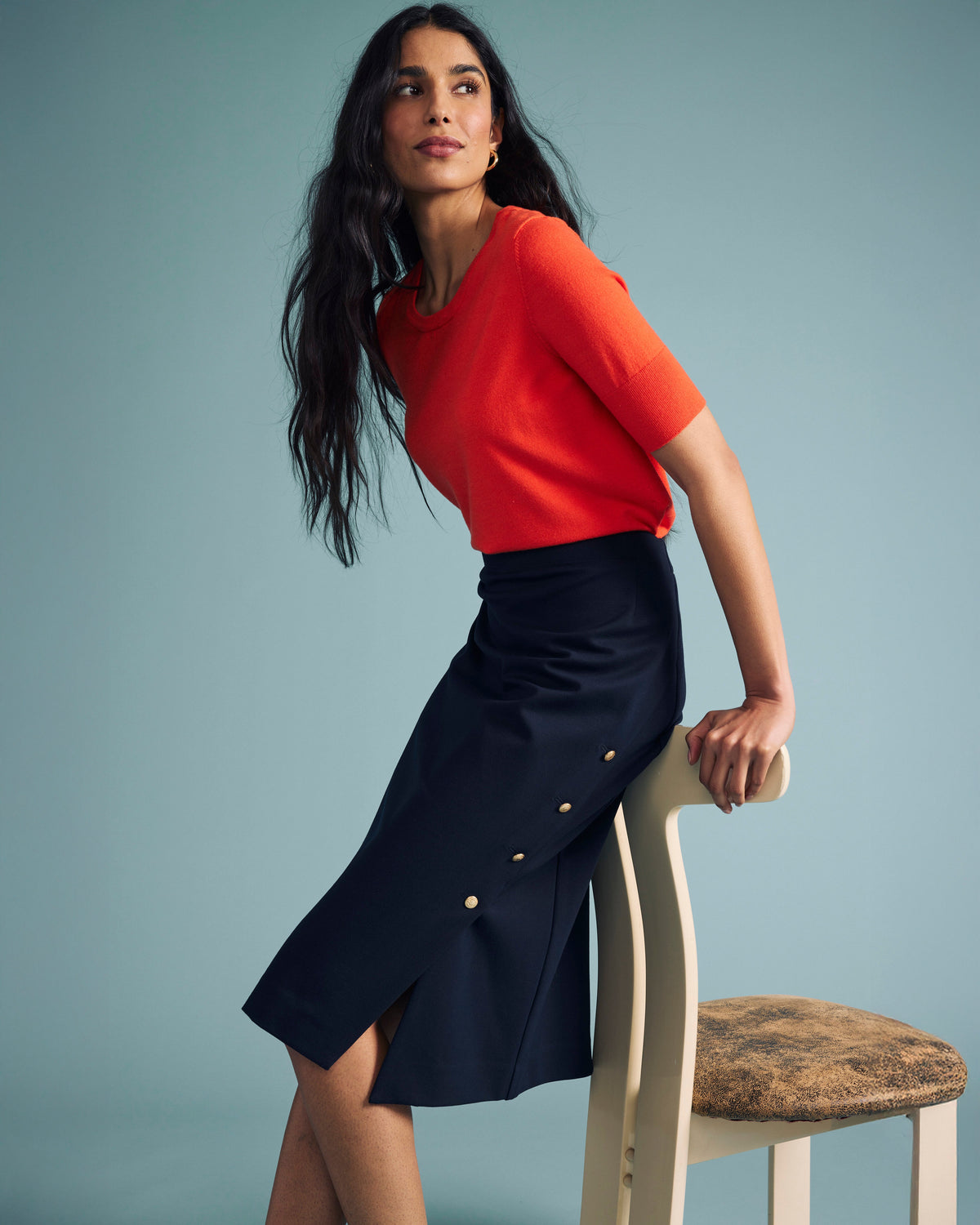 Anya Uniform Ponte Skirt - Navy with Gold Buttons