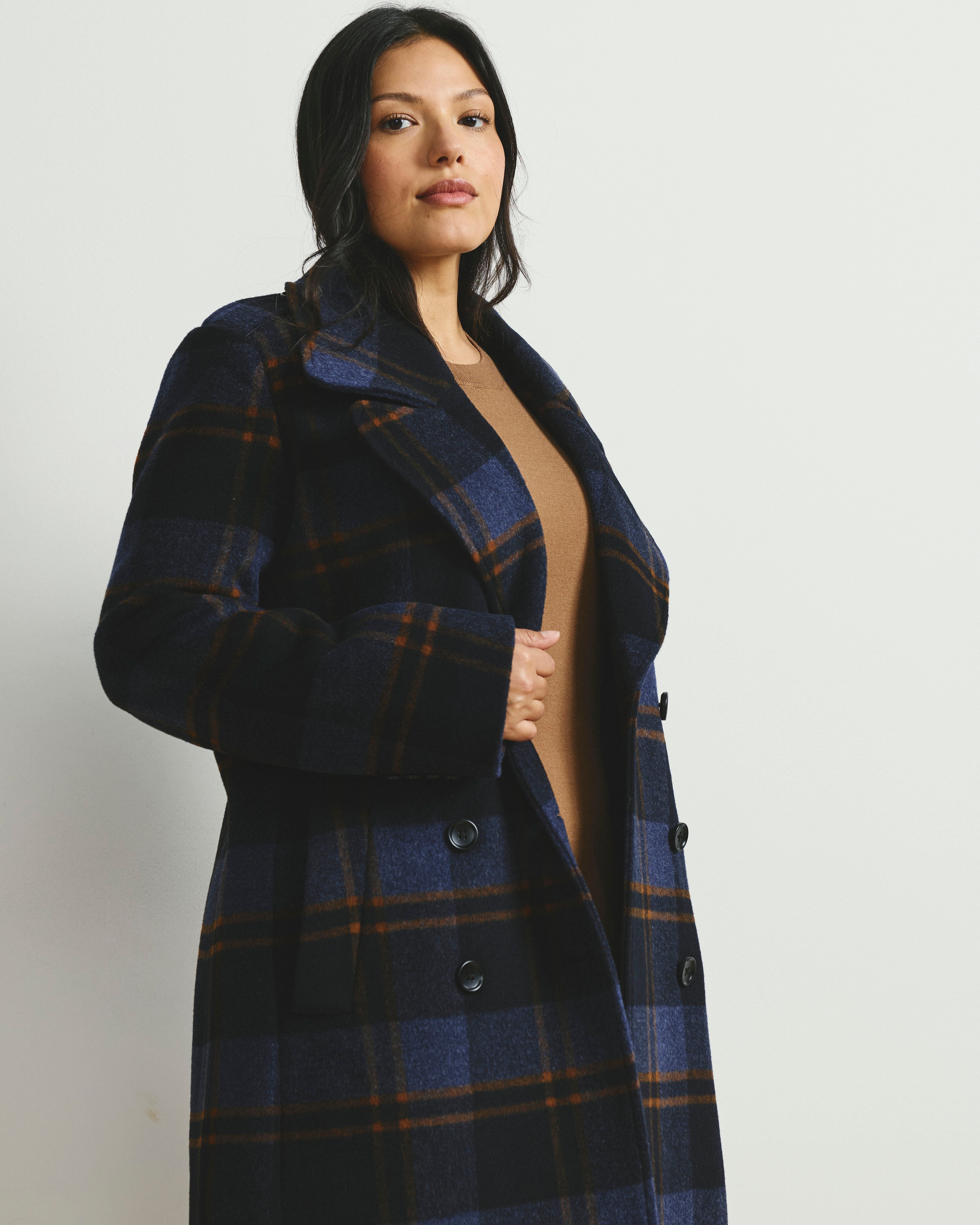 Callaghan Wool Blend Coat - Indigo Plaid