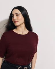 Aimee Liquid Jersey Rib Hem Tee - Deep Red