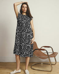 Capri Divine Jersey Flared Dress - Black Bosco Print