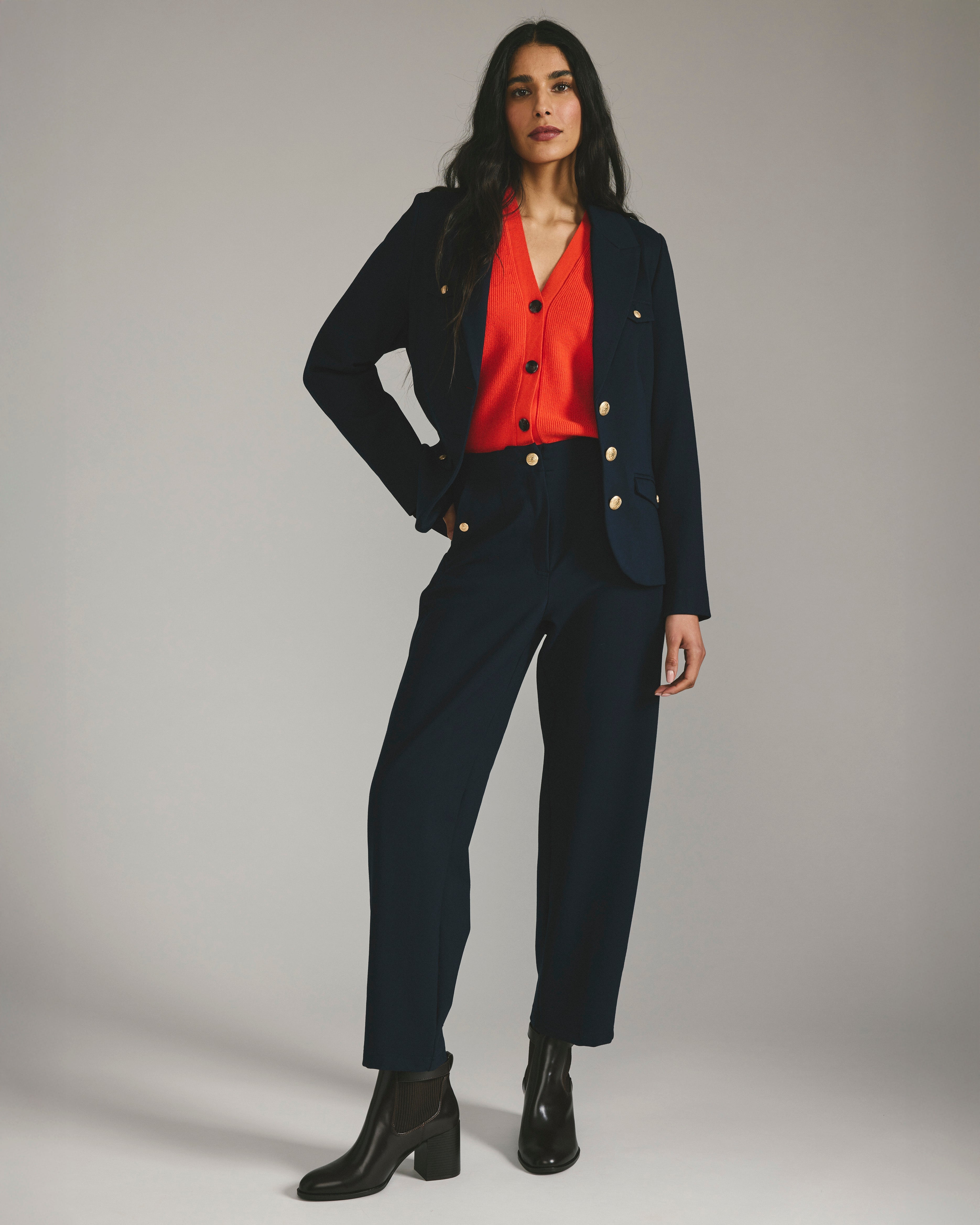 4 Pocket Uniform Ponte Blazer - Navy with Gold Buttons