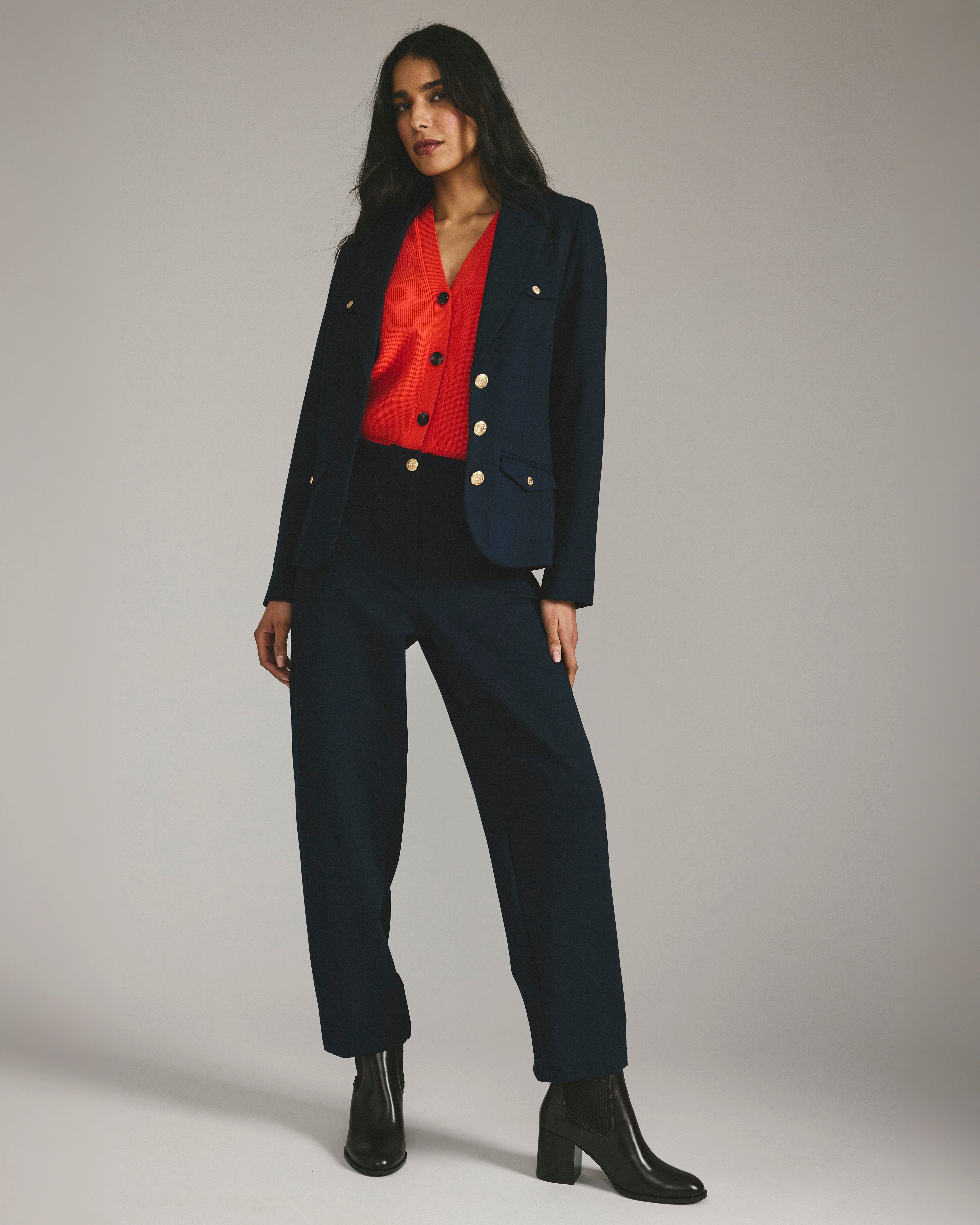 4 Pocket Uniform Ponte Blazer - Navy with Gold Buttons