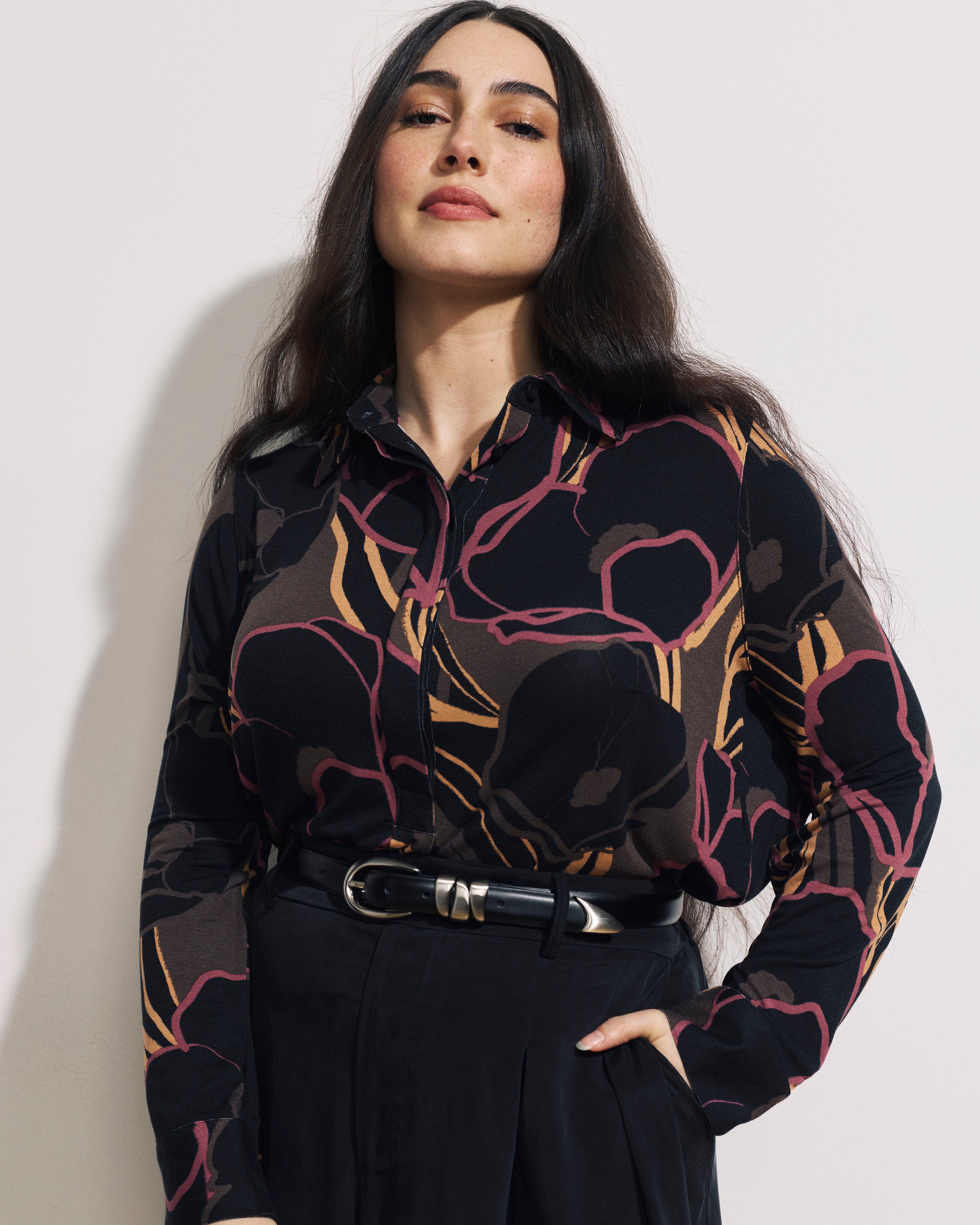 Elbe Popover Liquid Jersey Shirt Classic Fit - Poppy Field Print