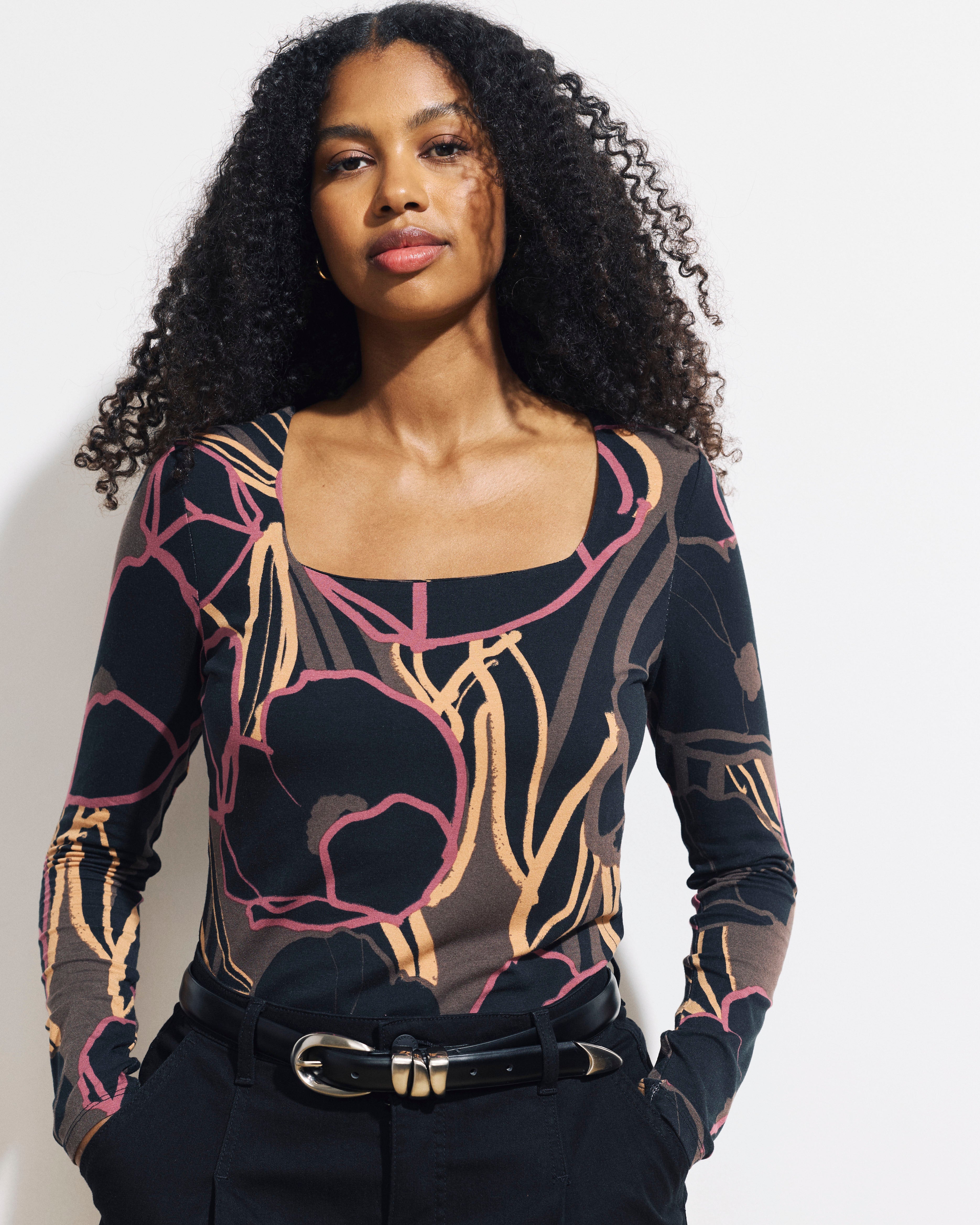 Agatha Liquid Jersey Top - Poppy Field Print