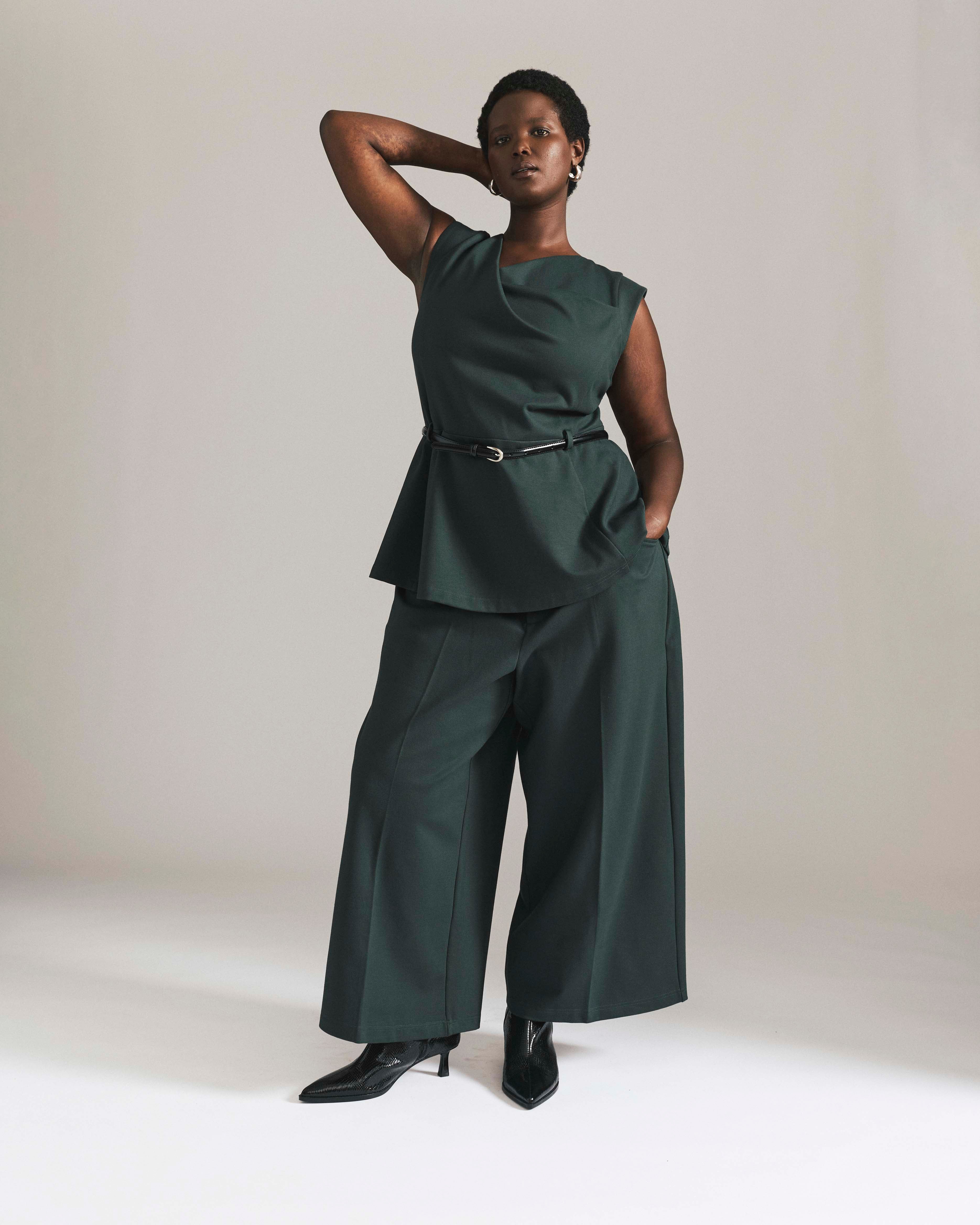 Cropped Wide Leg Ponte Pants - Green Gemstone