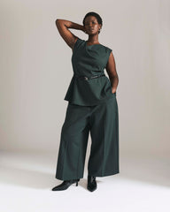 Cropped Wide Leg Ponte Pants - Green Gemstone
