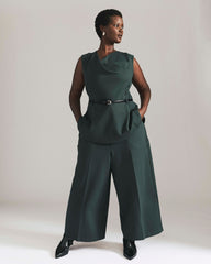 Cropped Wide Leg Ponte Pants - Green Gemstone