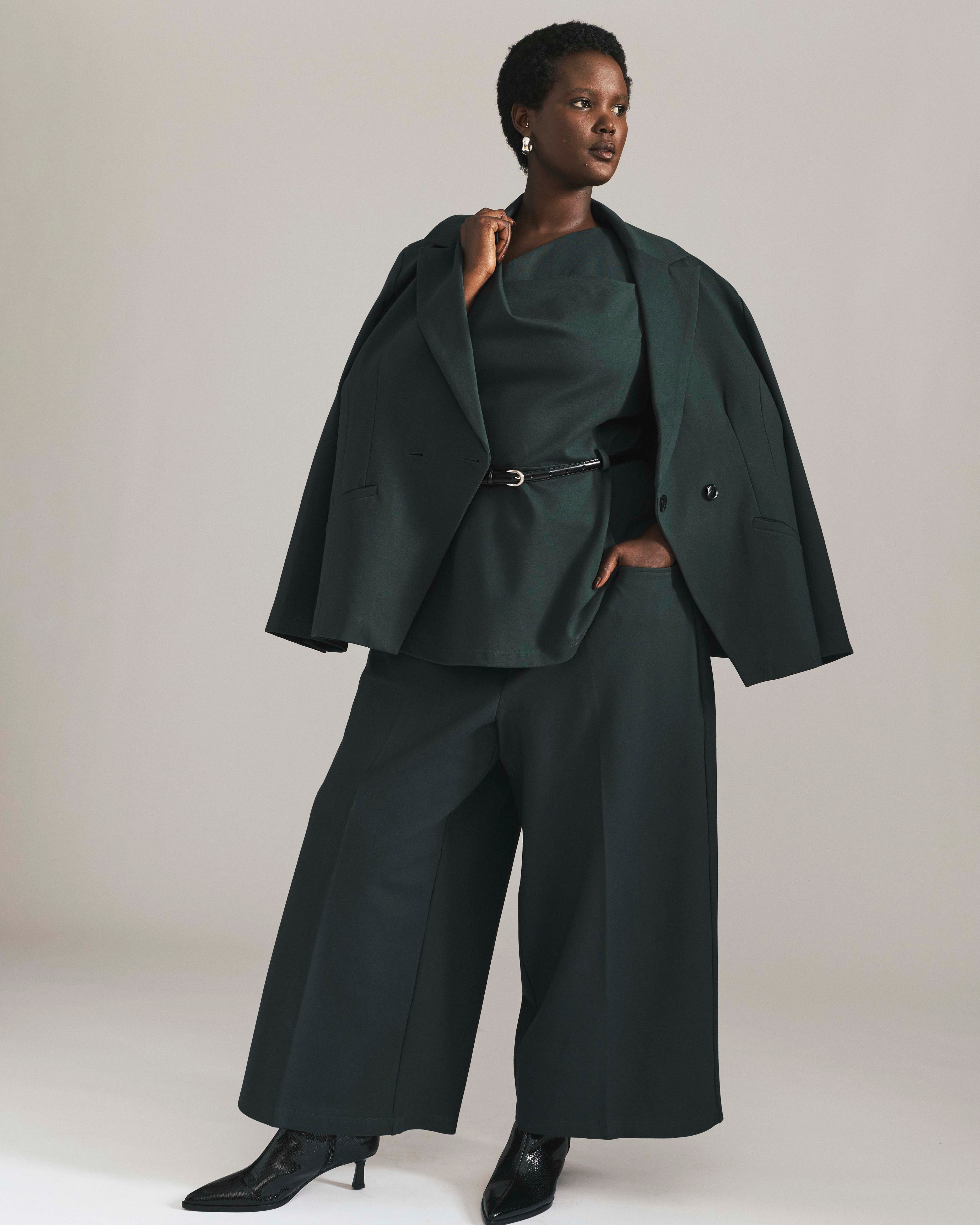 Cropped Wide Leg Ponte Pants - Green Gemstone