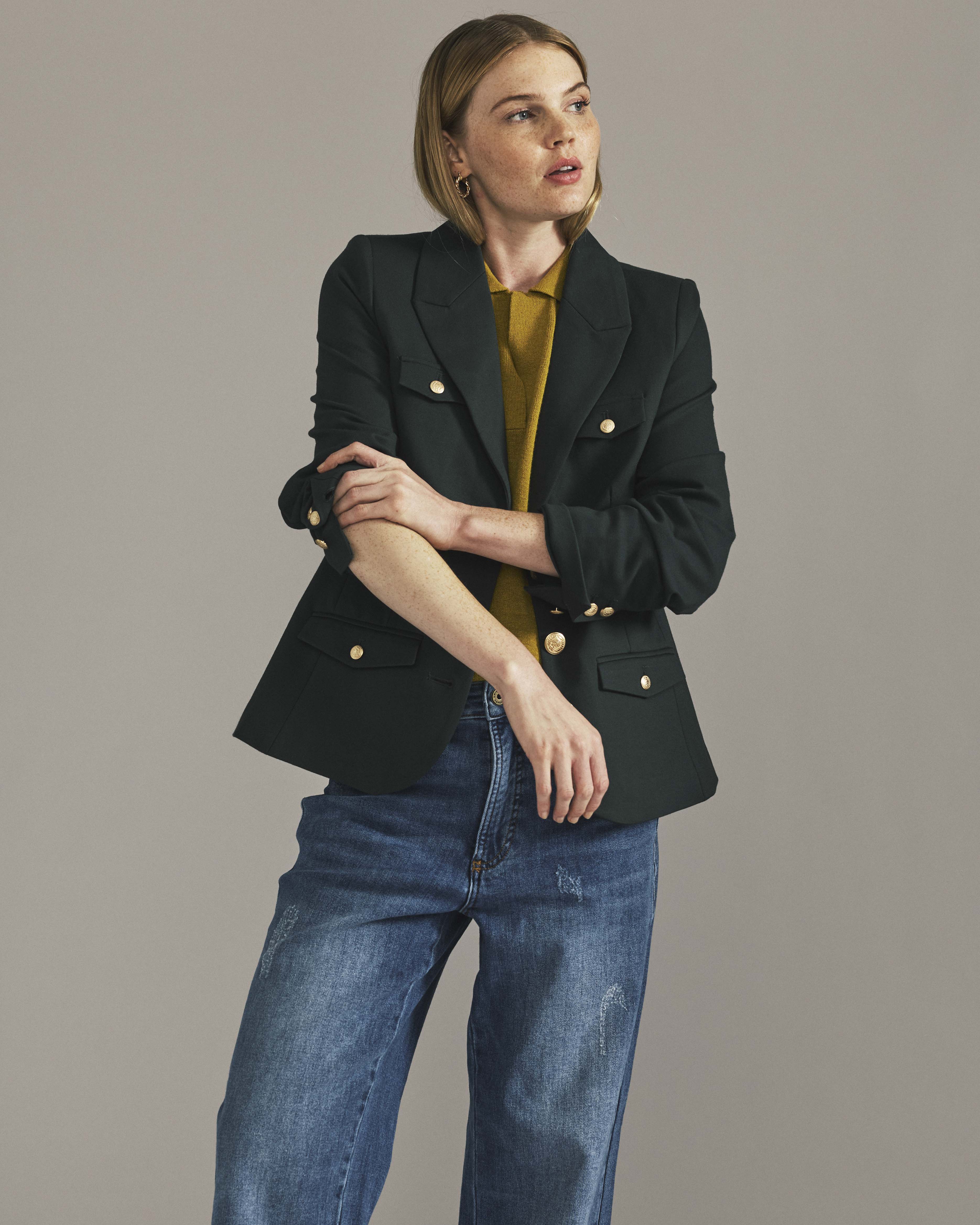 4 Pocket Ponte Blazer - Green Gemstone with Gold Buttons