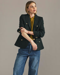 4 Pocket Ponte Blazer - Green Gemstone with Gold Buttons