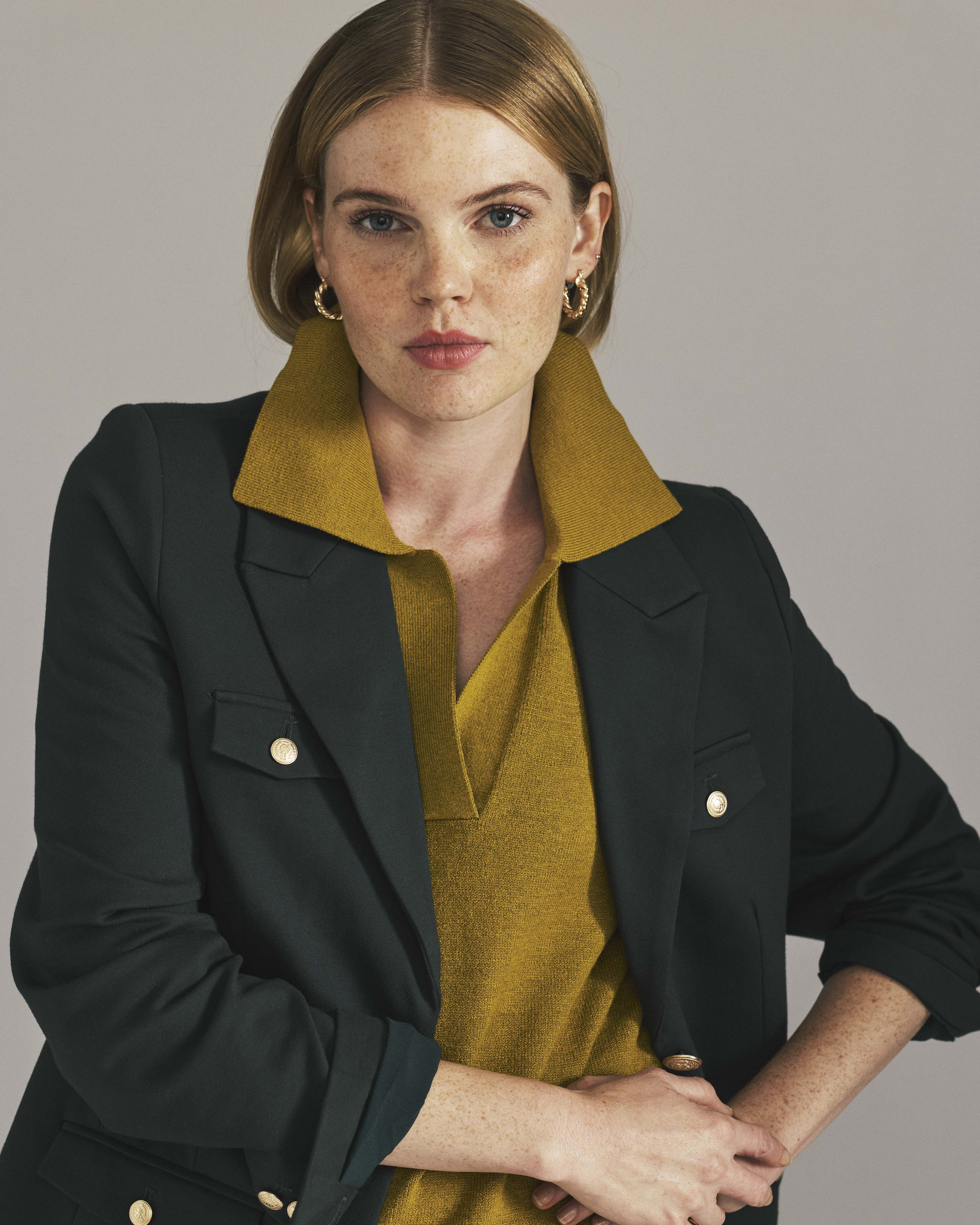4 Pocket Ponte Blazer - Green Gemstone with Gold Buttons