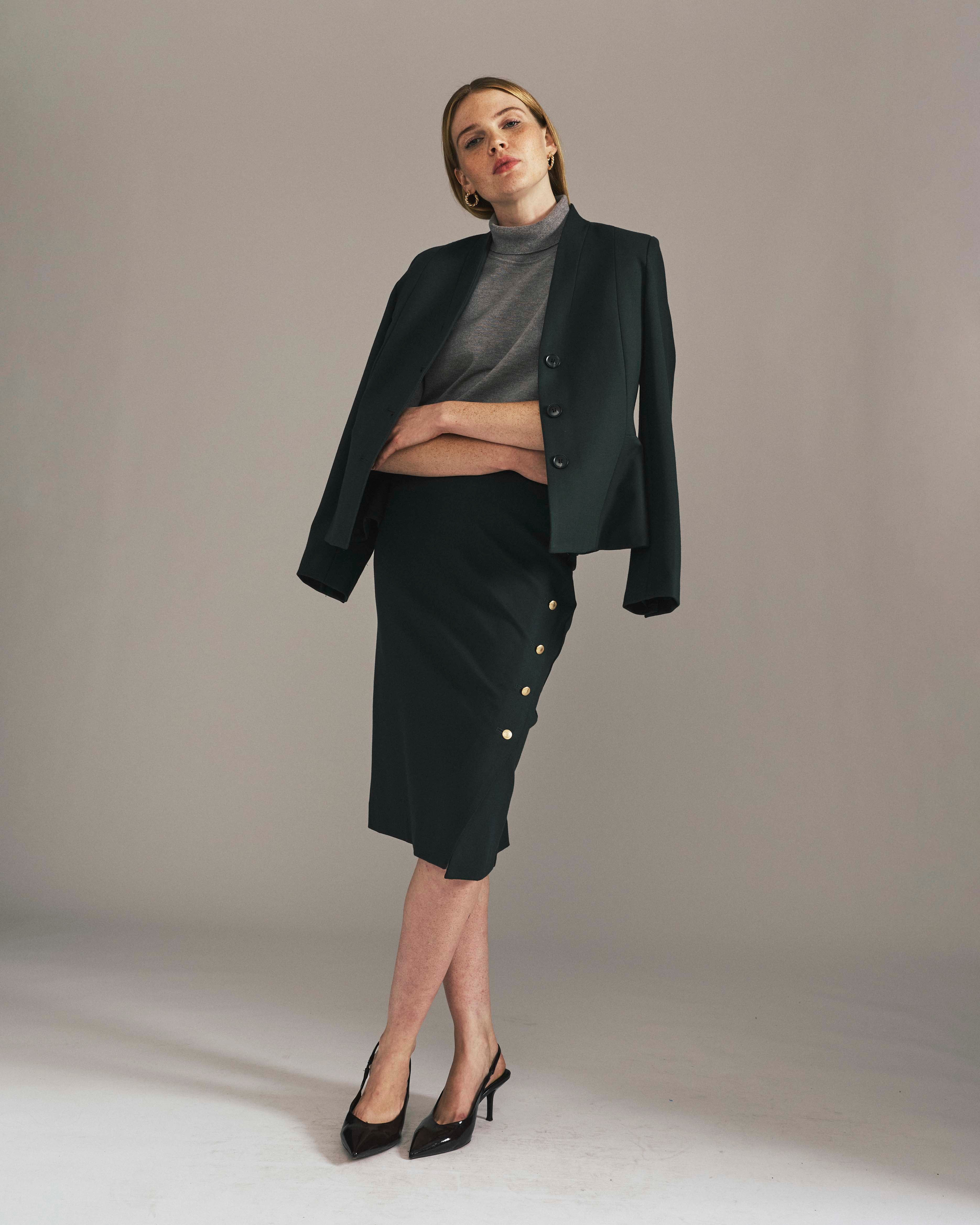 Anya Ponte Skirt - Green Gemstone with Gold Buttons