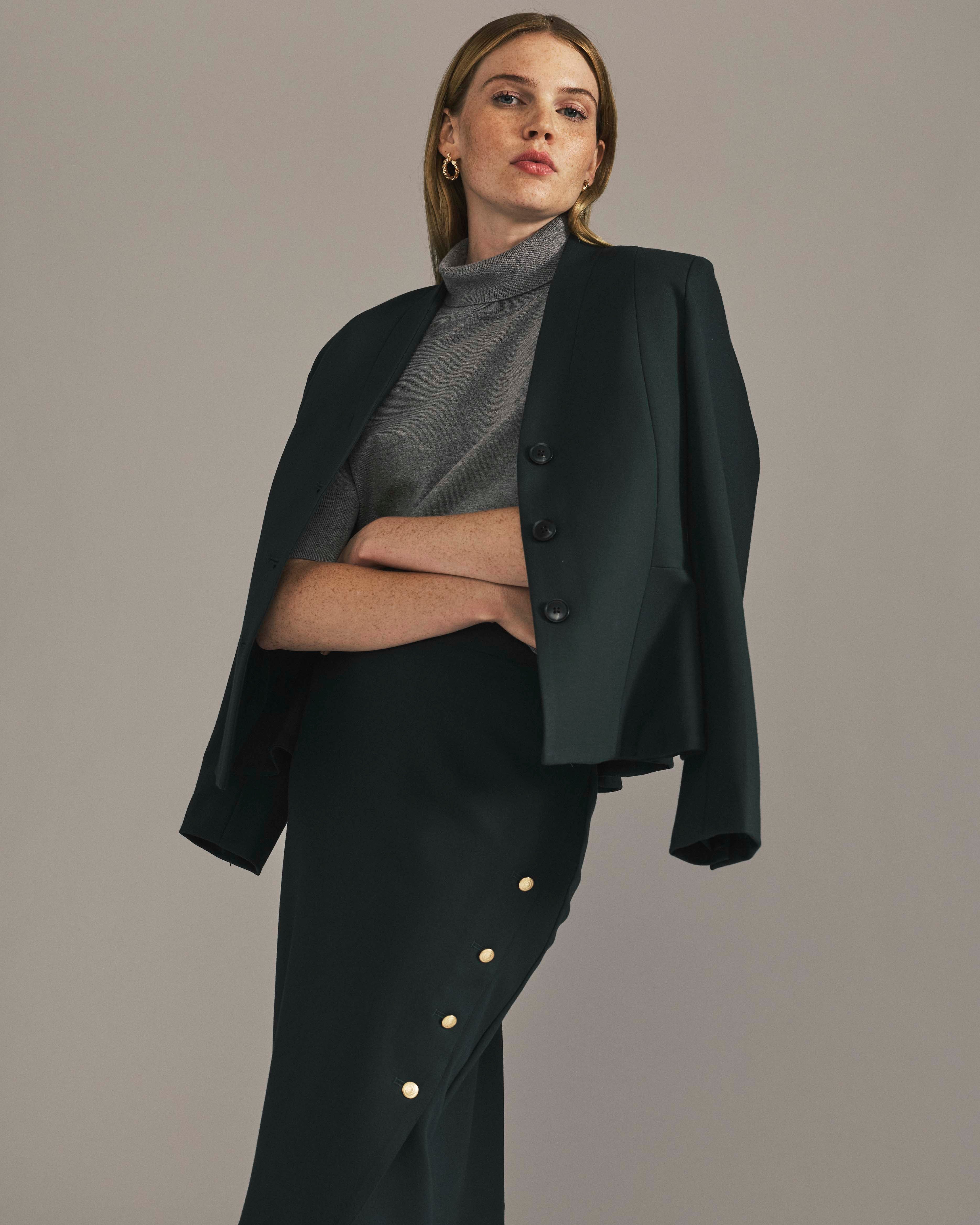 Anya Ponte Skirt - Green Gemstone with Gold Buttons