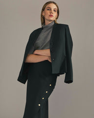 Anya Ponte Skirt - Green Gemstone with Gold Buttons