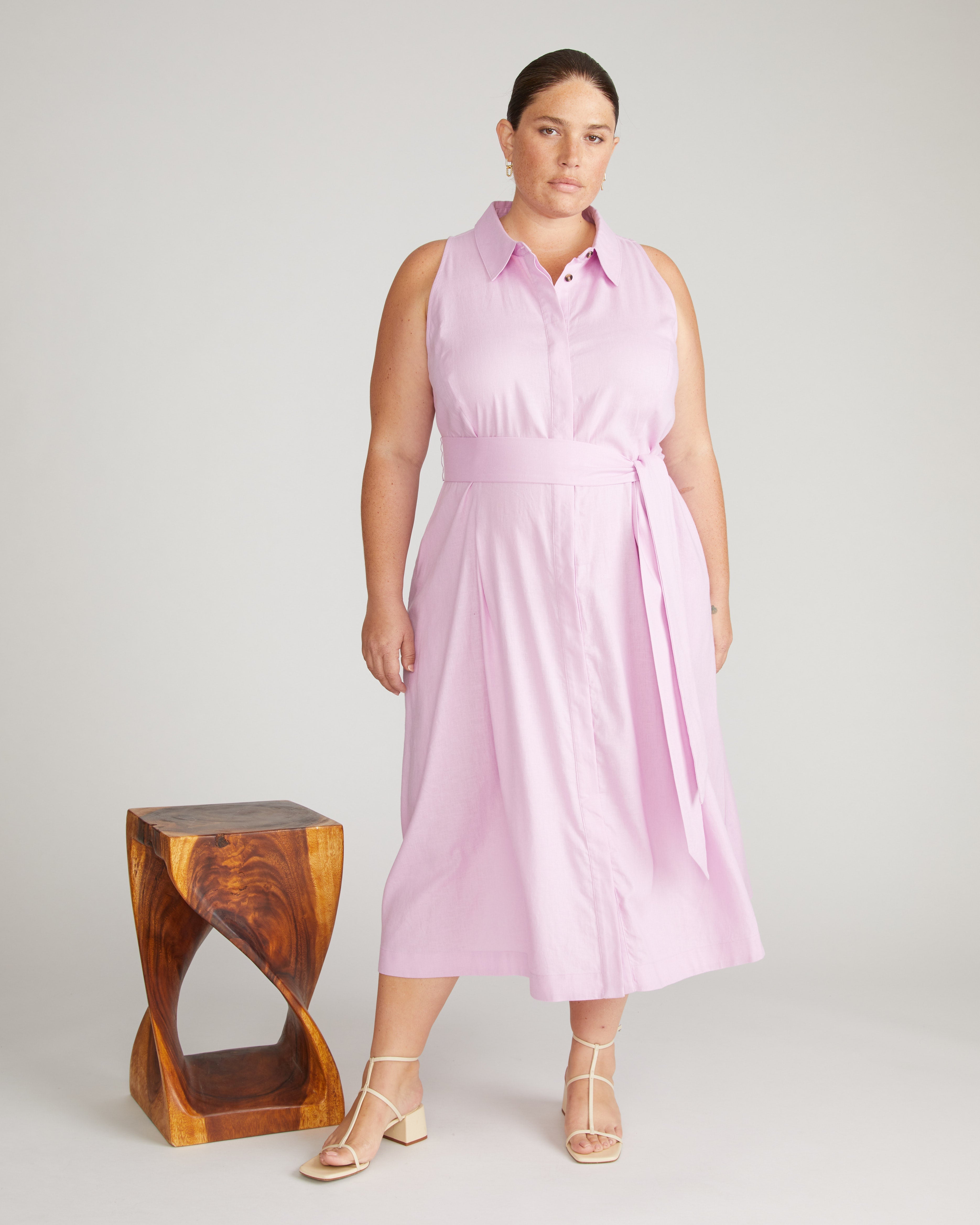 Adelaide Linen Blend Shirtdress - Lilac