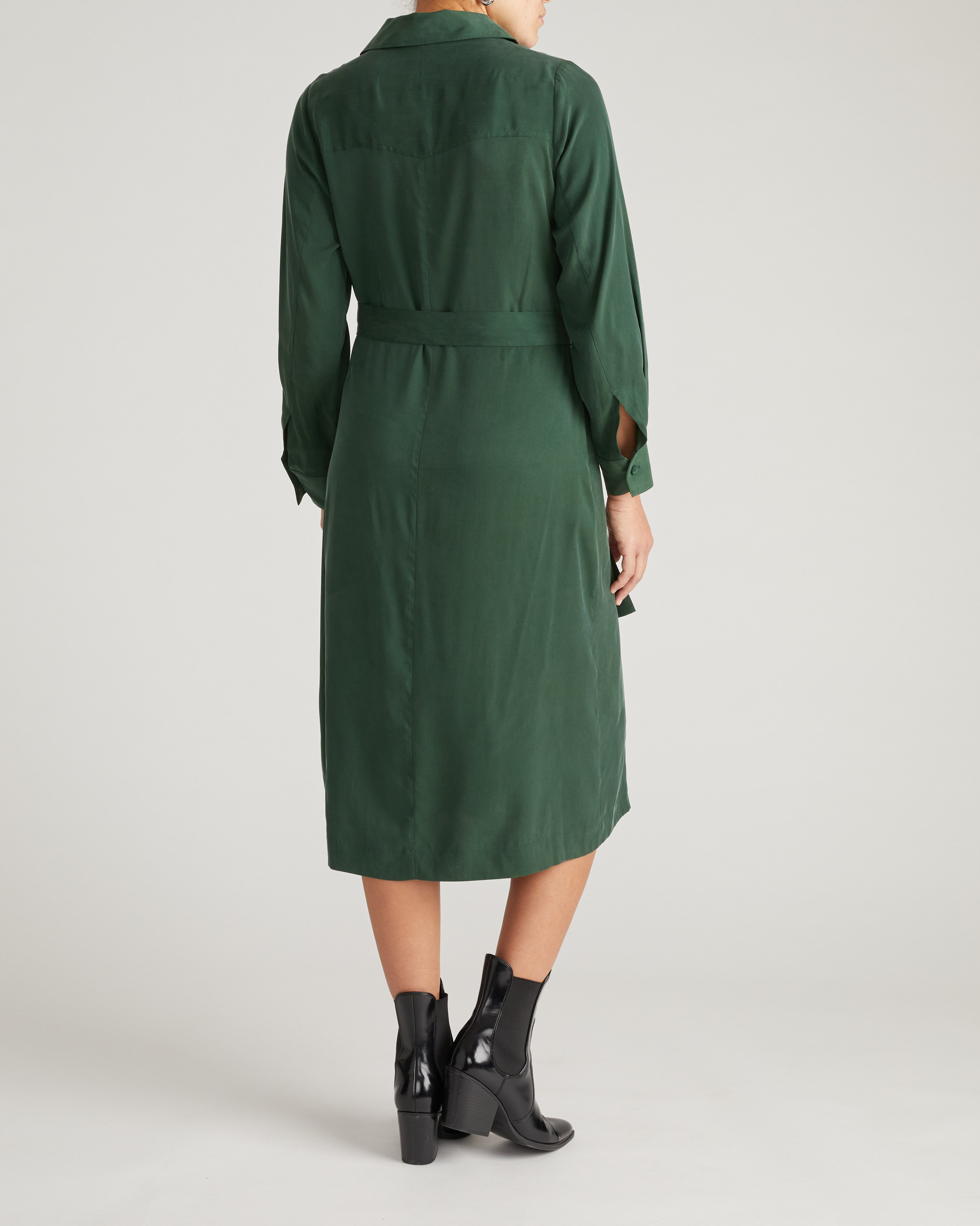 Cooling Stretch Cupro Savannah Dress - Forest Green