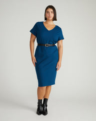 Executive V Neck Ponte Dress - Deep Teal