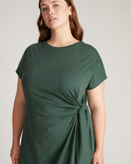 Crescent Breton Stripe Knot Dress - Solid Conifer