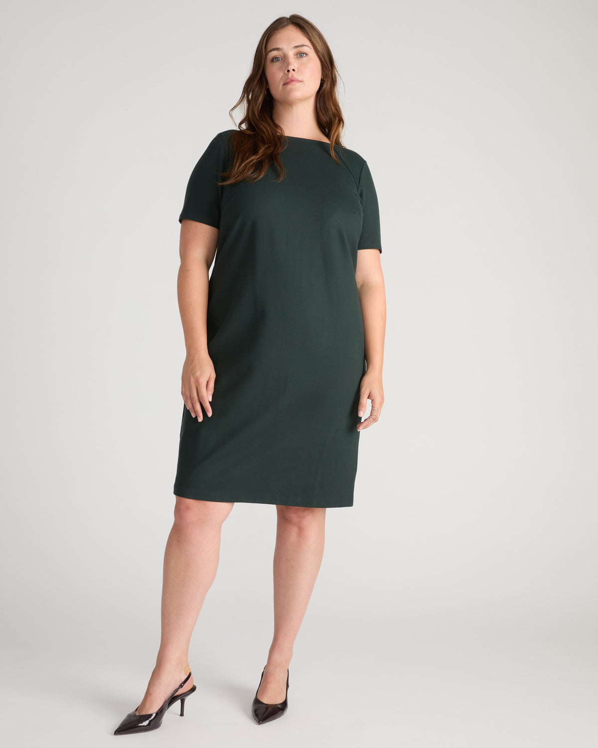Envelope Neck Ponte Dress - Green Gemstone