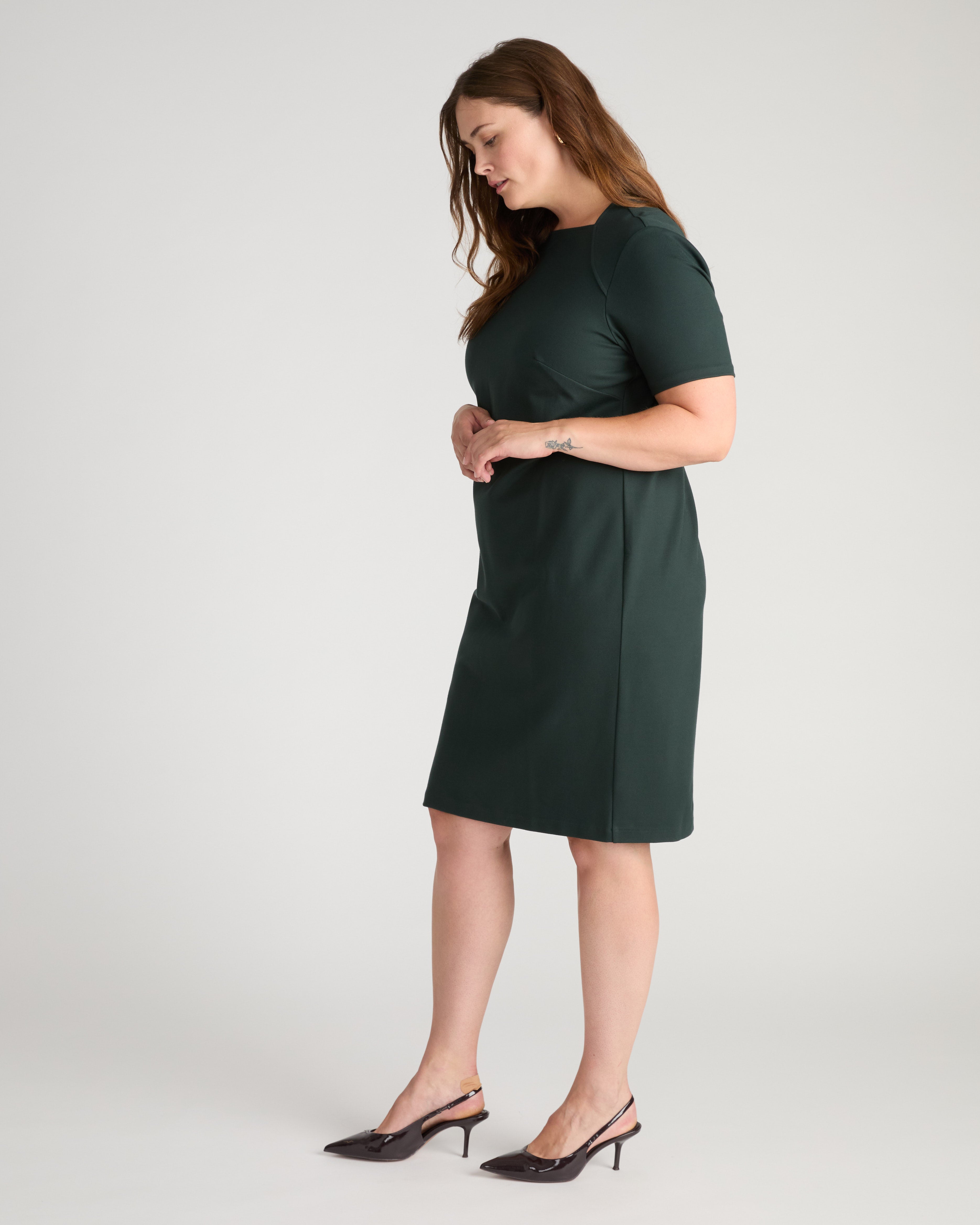 Envelope Neck Ponte Dress - Green Gemstone