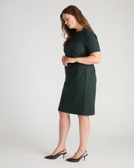 Envelope Neck Ponte Dress - Green Gemstone