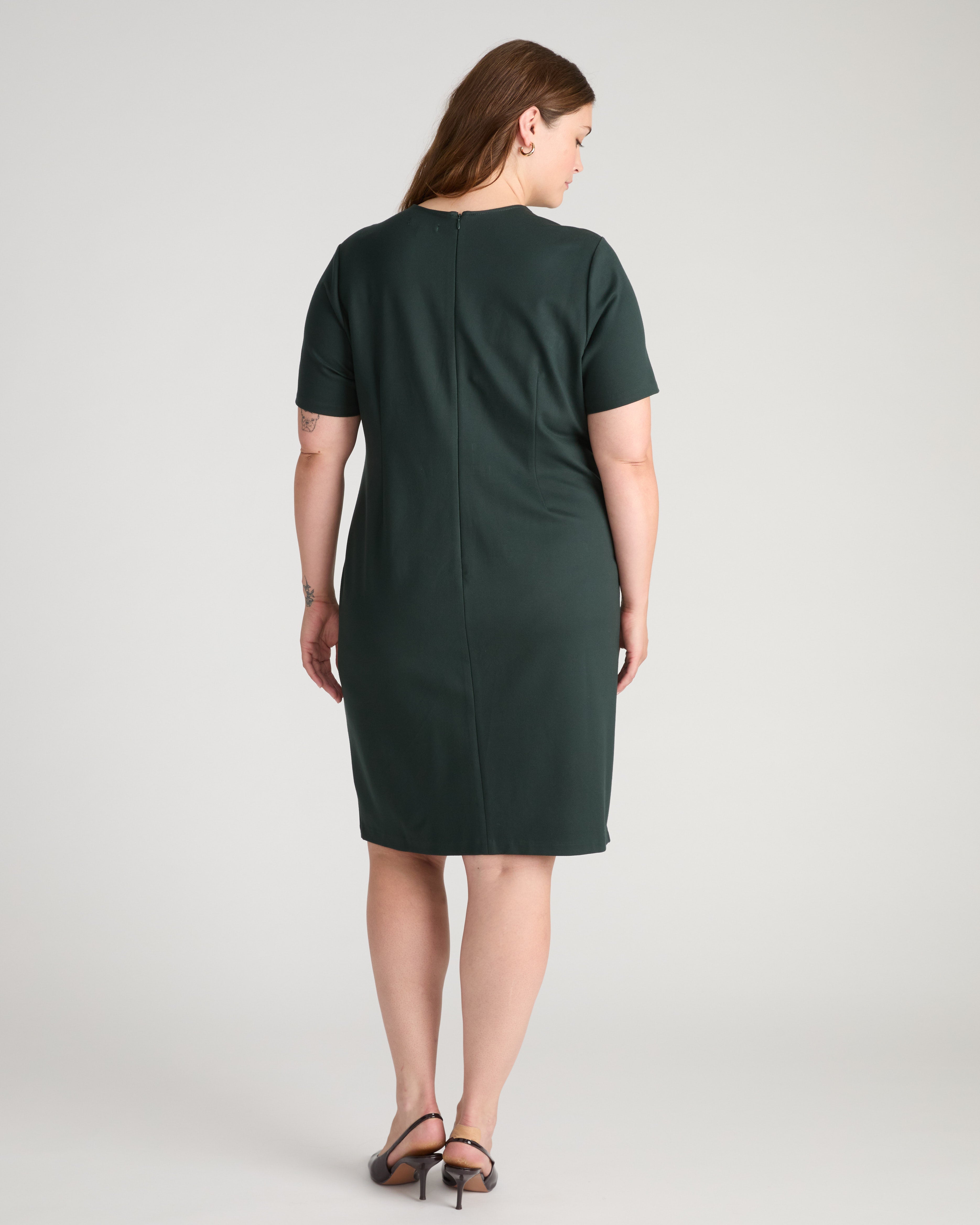 Envelope Neck Ponte Dress - Green Gemstone