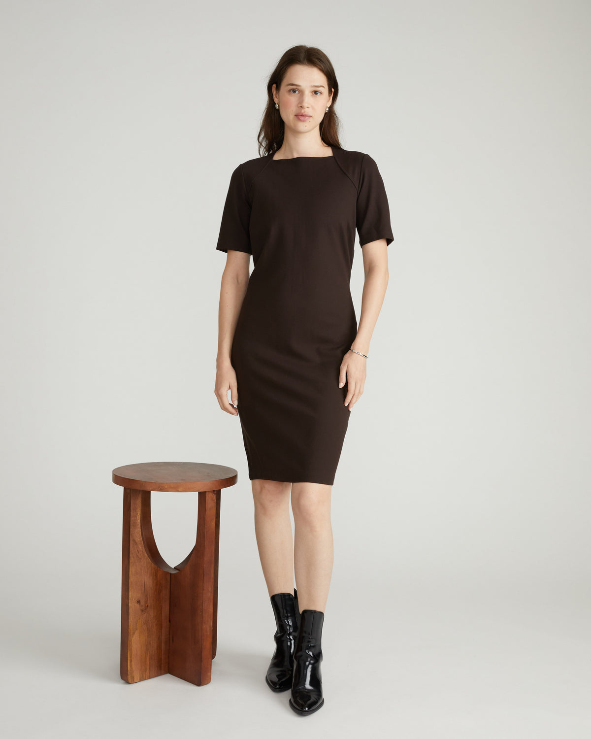 Envelope Neck Ponte Dress - Espresso