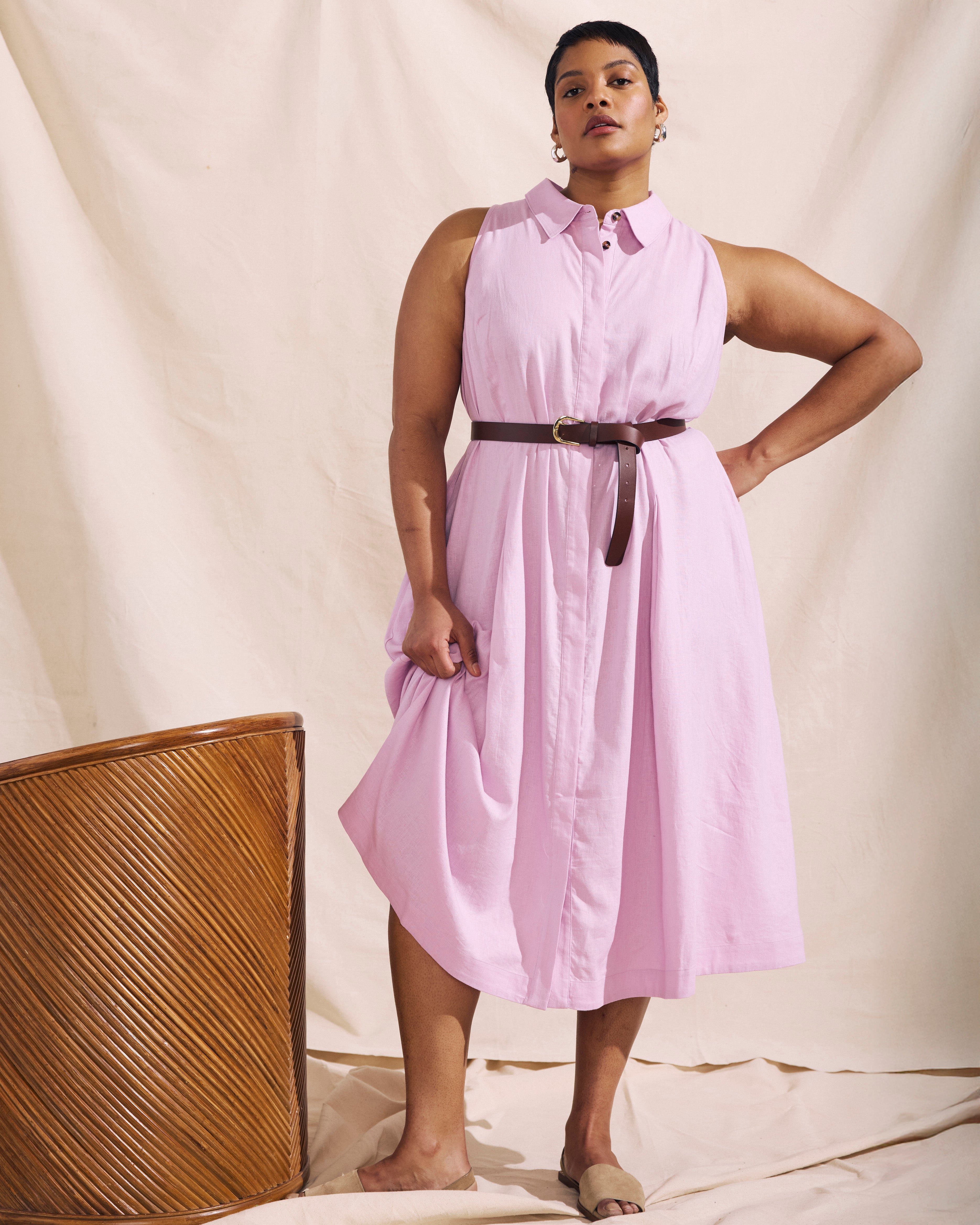 Adelaide Linen Blend Shirtdress - Lilac