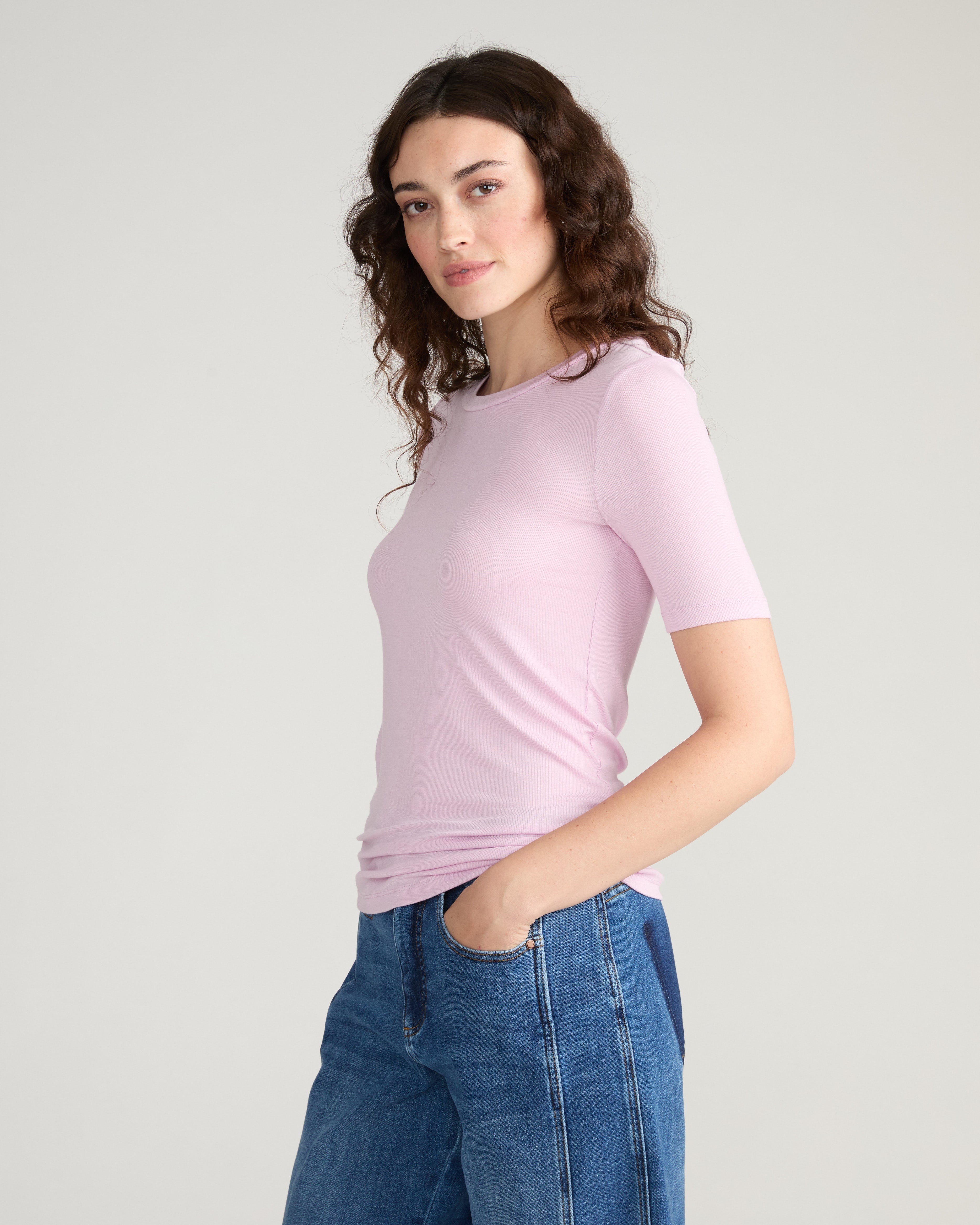 Cloud Rib Short Sleeve Crew Neck Tee - Pink Dreams
