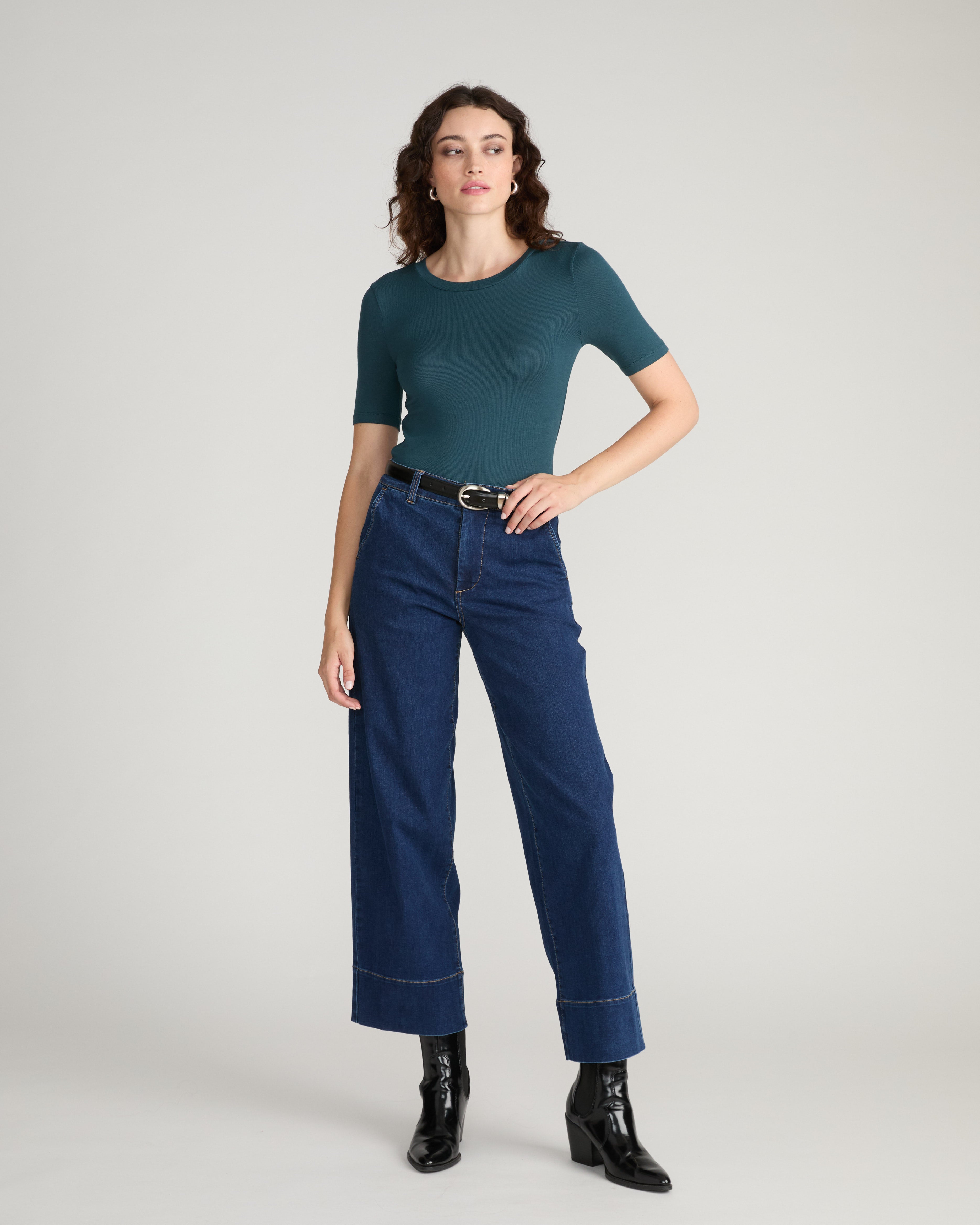 Cloud Rib Short Sleeve Crew Neck Tee - Deep Sea