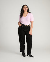 Cloud Rib Short Sleeve V-Neck Tee - Pink Dreams