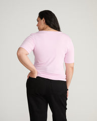Cloud Rib Short Sleeve V-Neck Tee - Pink Dreams