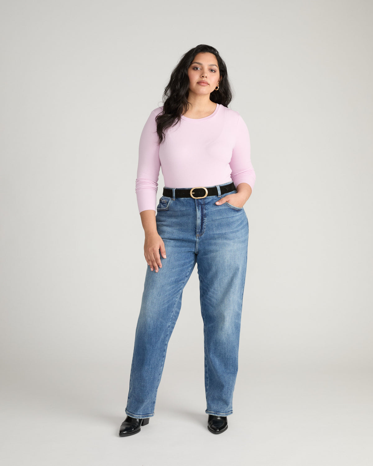 Cloud Rib Long Sleeve Crew Neck Tee - Pink Dreams