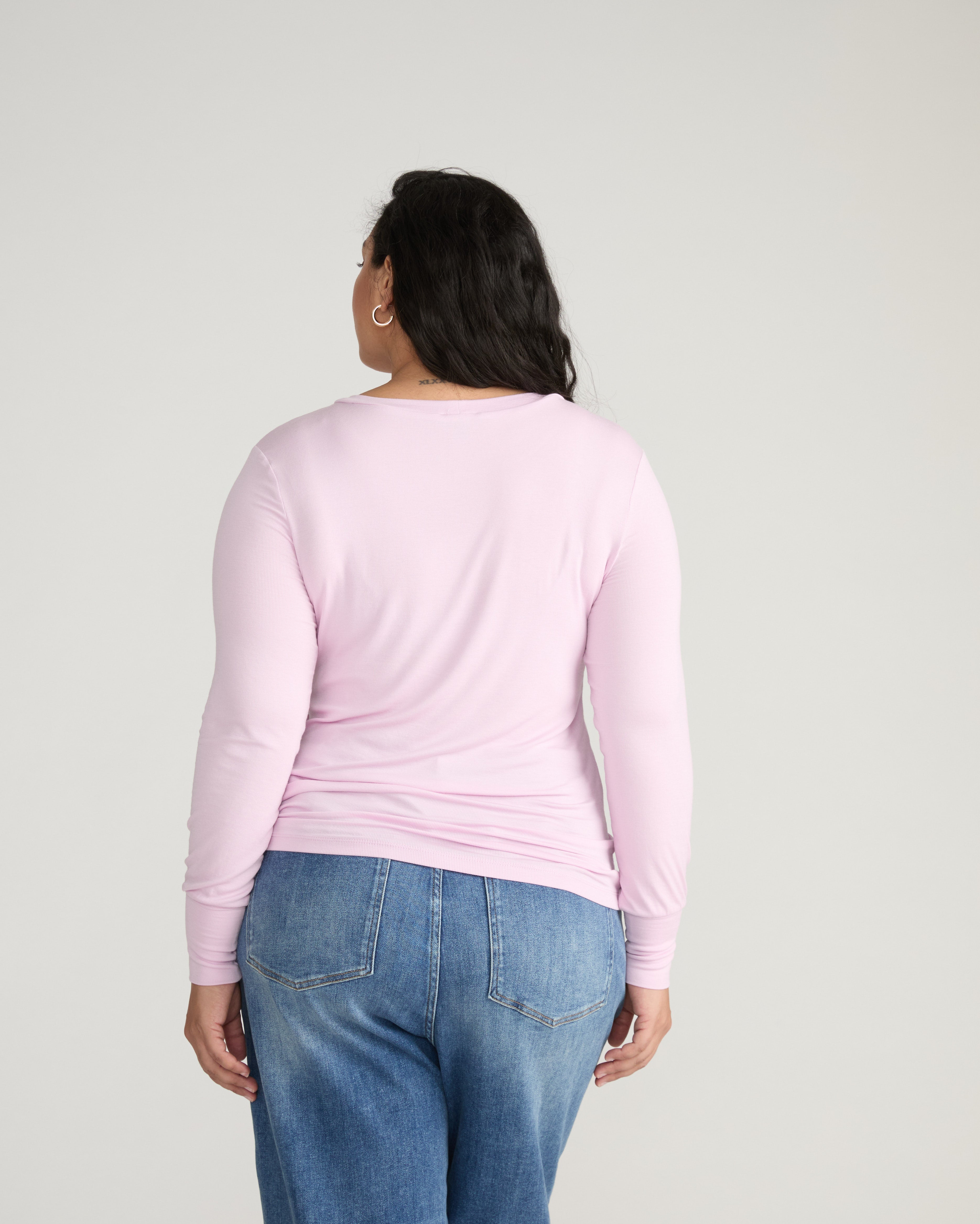 Cloud Rib Long Sleeve Crew Neck Tee - Pink Dreams