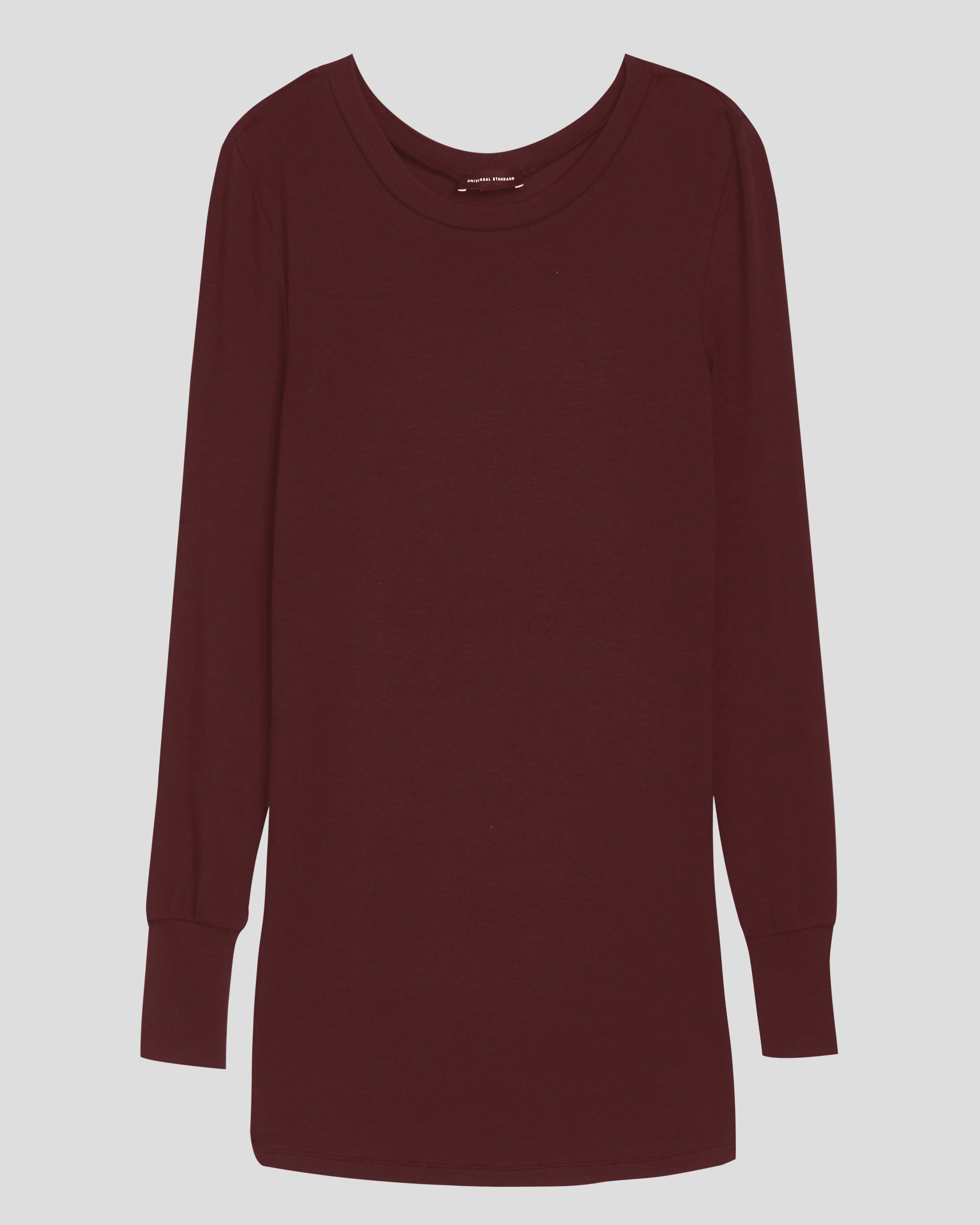Cloud Rib Long Sleeve Crew Neck Tee - Black Cherry