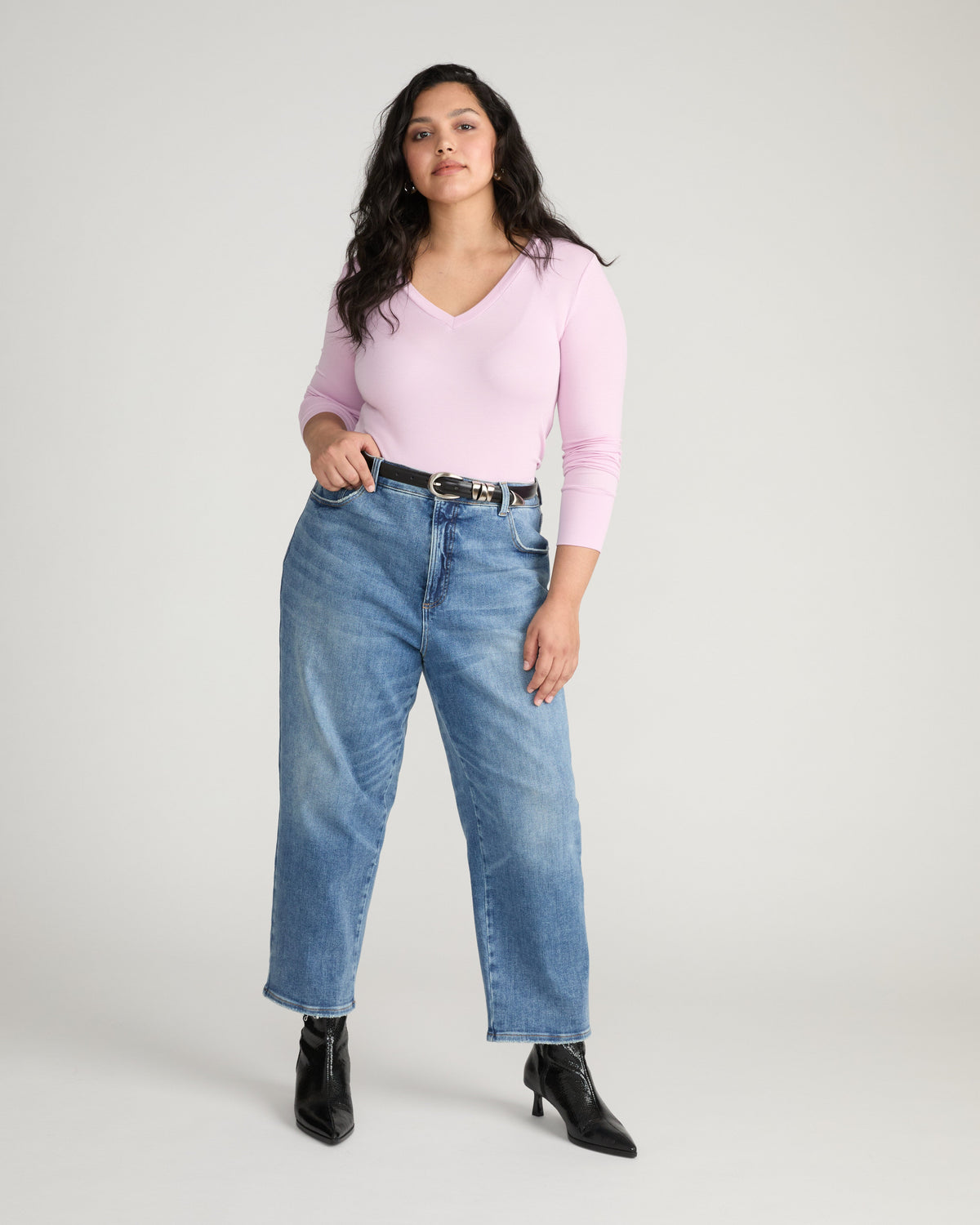 Cloud Rib Long Sleeve V-Neck Tee - Pink Dreams