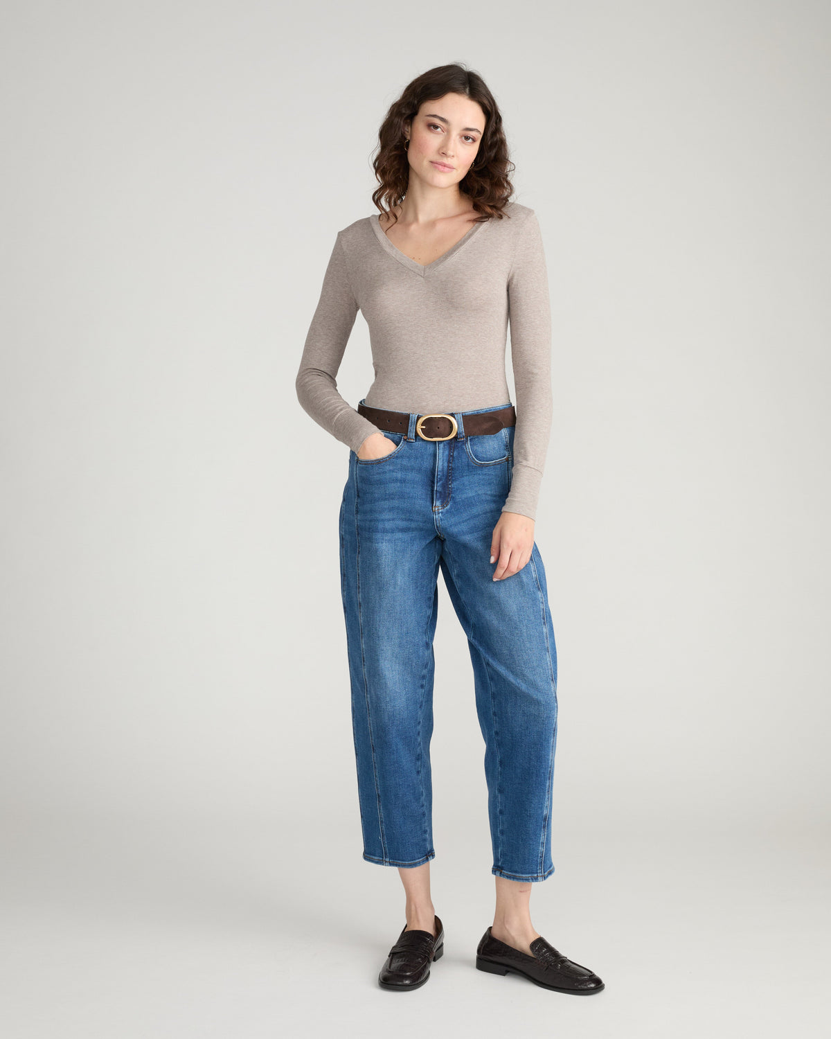 Cloud Rib Long Sleeve V-Neck Tee - Almond Dust