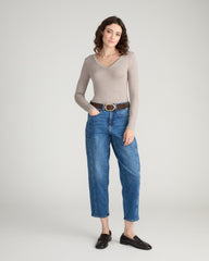 Cloud Rib Long Sleeve V-Neck Tee - Almond Dust