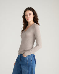Cloud Rib Long Sleeve V-Neck Tee - Almond Dust