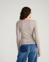 Cloud Rib Long Sleeve V-Neck Tee - Almond Dust